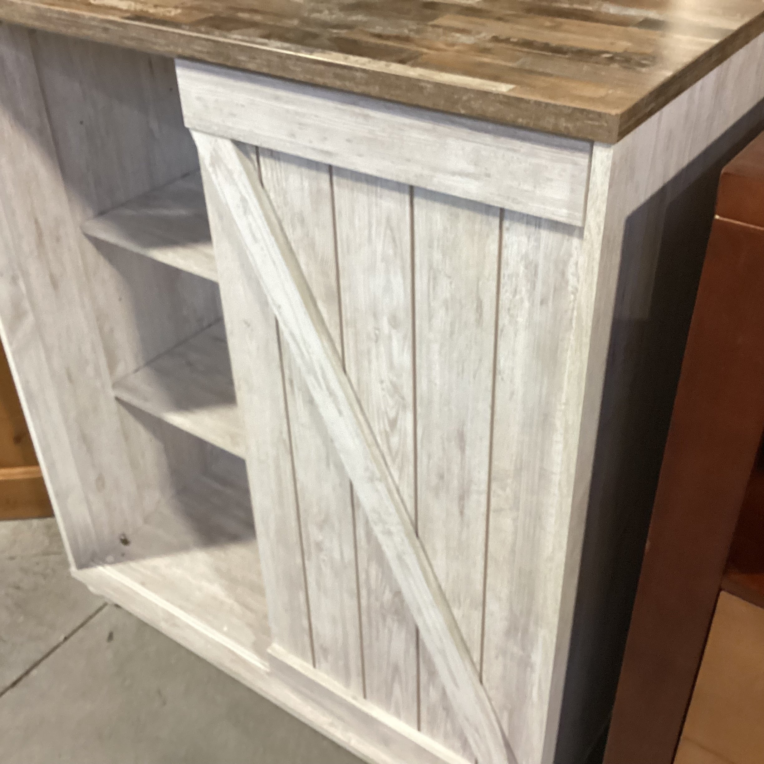 Ashley Furniture Willowton Washed White & Multi Wood Style Laminate 4 Drawer Sliding Door with Shelves Chest Dresser 39.5"x 19.5"x 46.5"