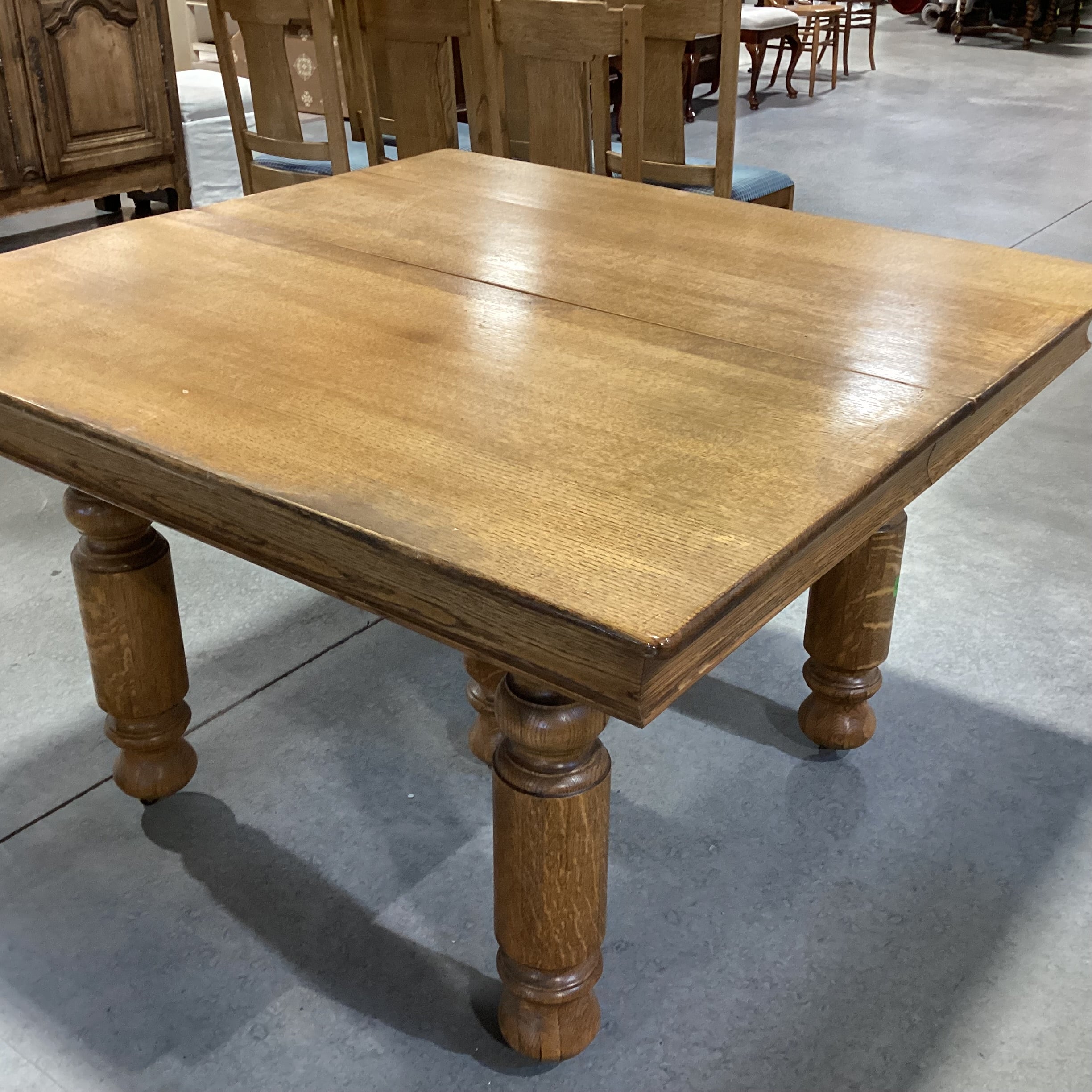 Antique Carved Oak on Casters Dining Table 48"x 48"x 30.5"