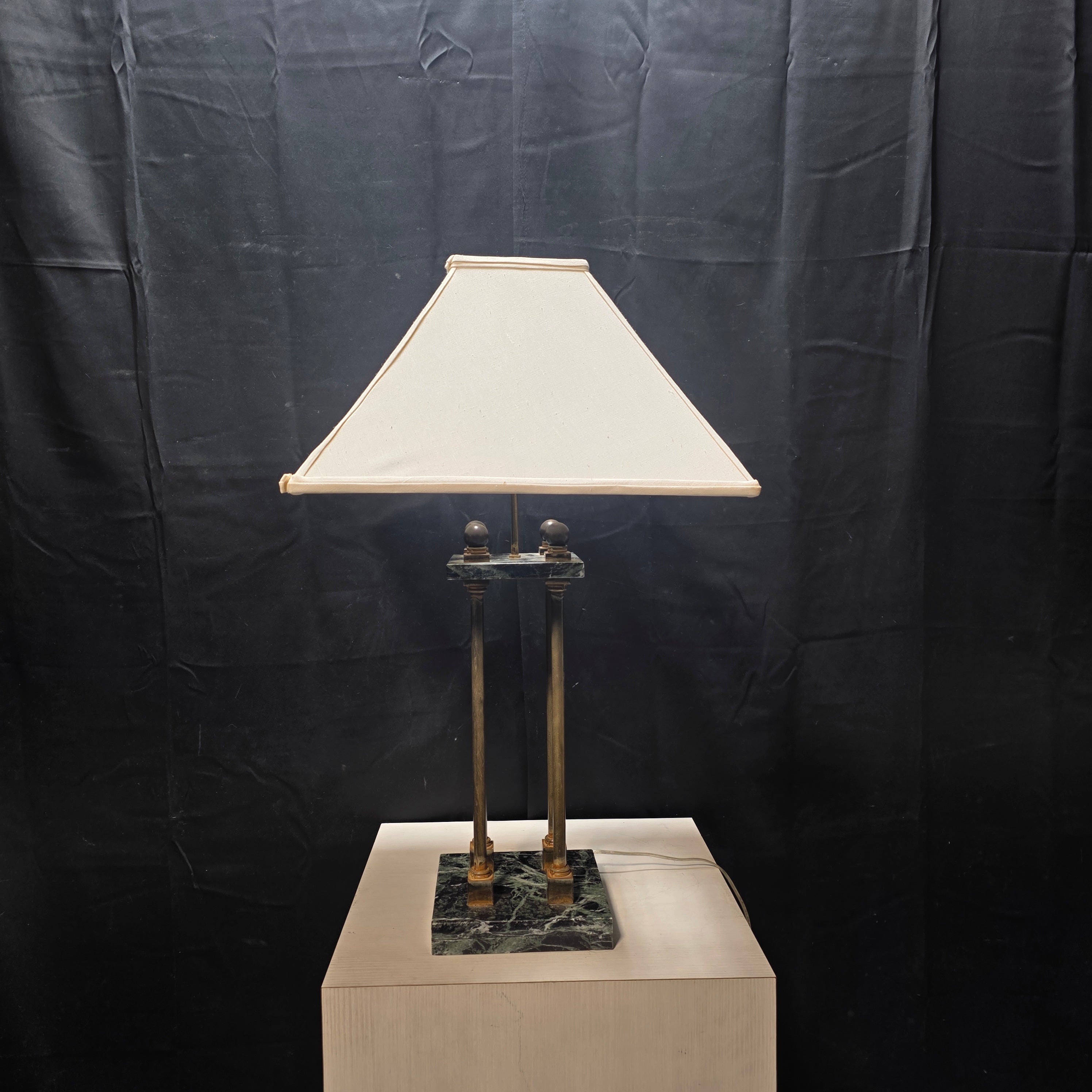Vintage Four Colum Double Level Marble and Brass Table Lamp 19"x19"x34"