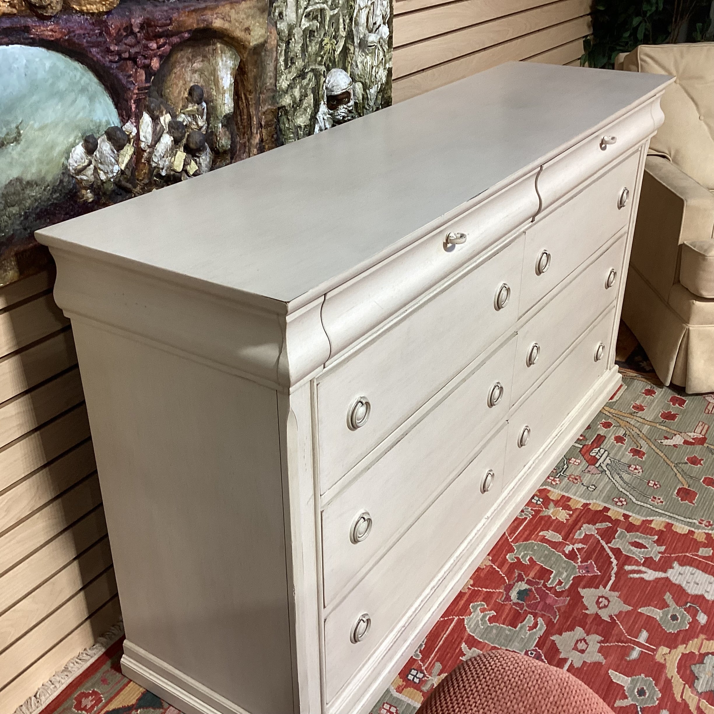 Liberty Furniture Antiqued Cream Wood 8 Drawer Dresser 64"x 18"x 36"