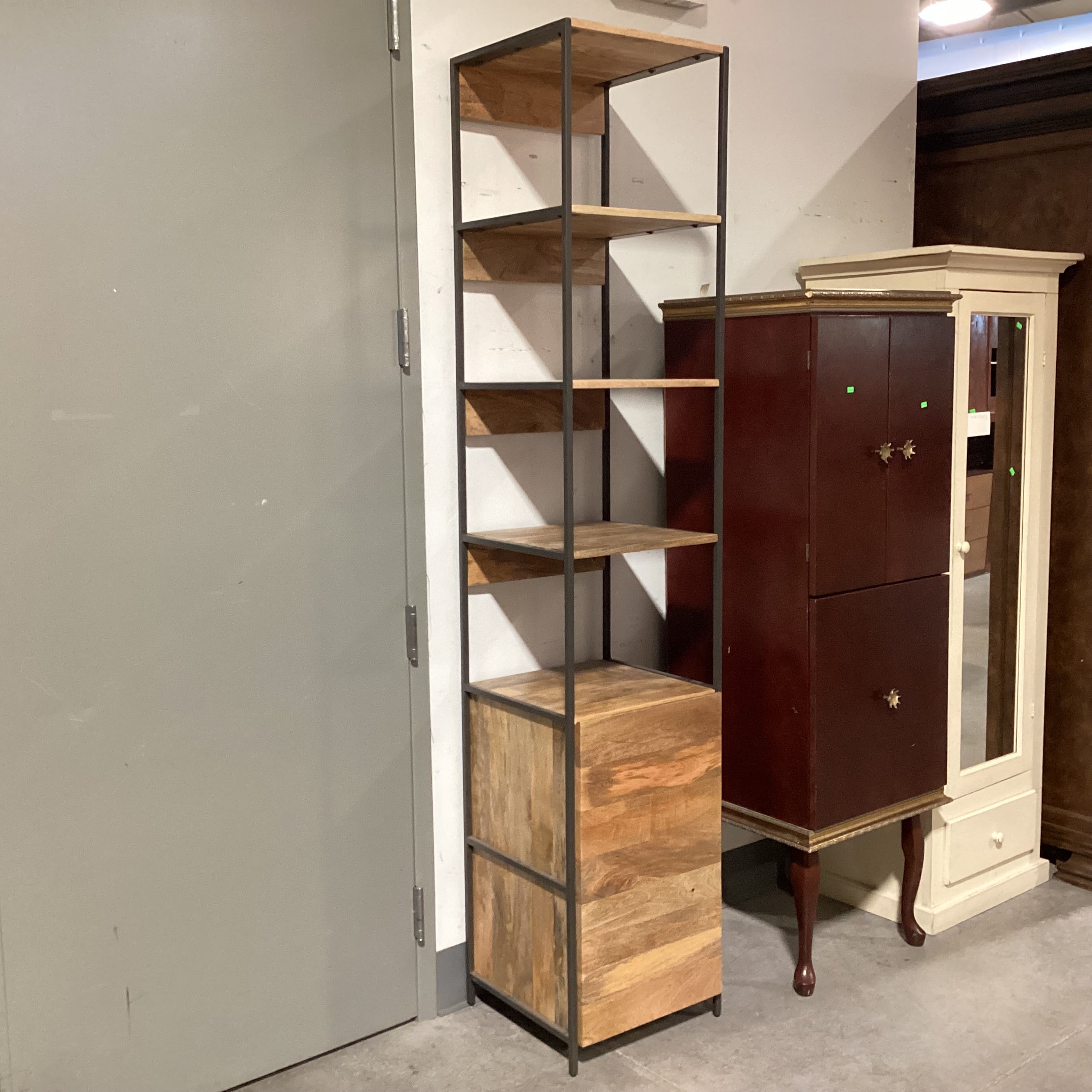 West Elm Natural Mango Wood & Metal with Storage Industrial Modern Shelves 17"x 17"x 84"