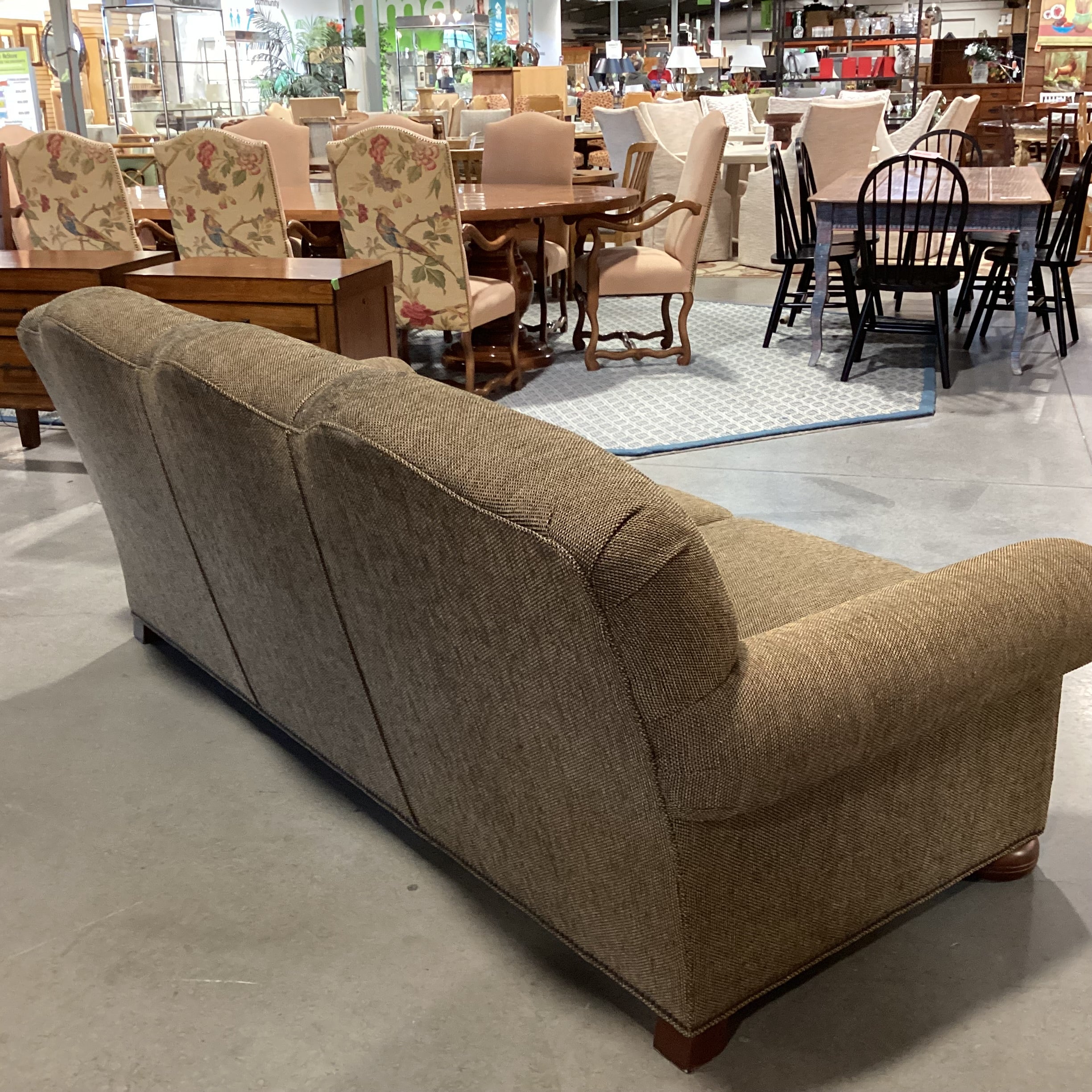 David Gilbert & Associates Brown Tan Woven Roll Arm Nailhead Sofa 87"x 38"x 36"