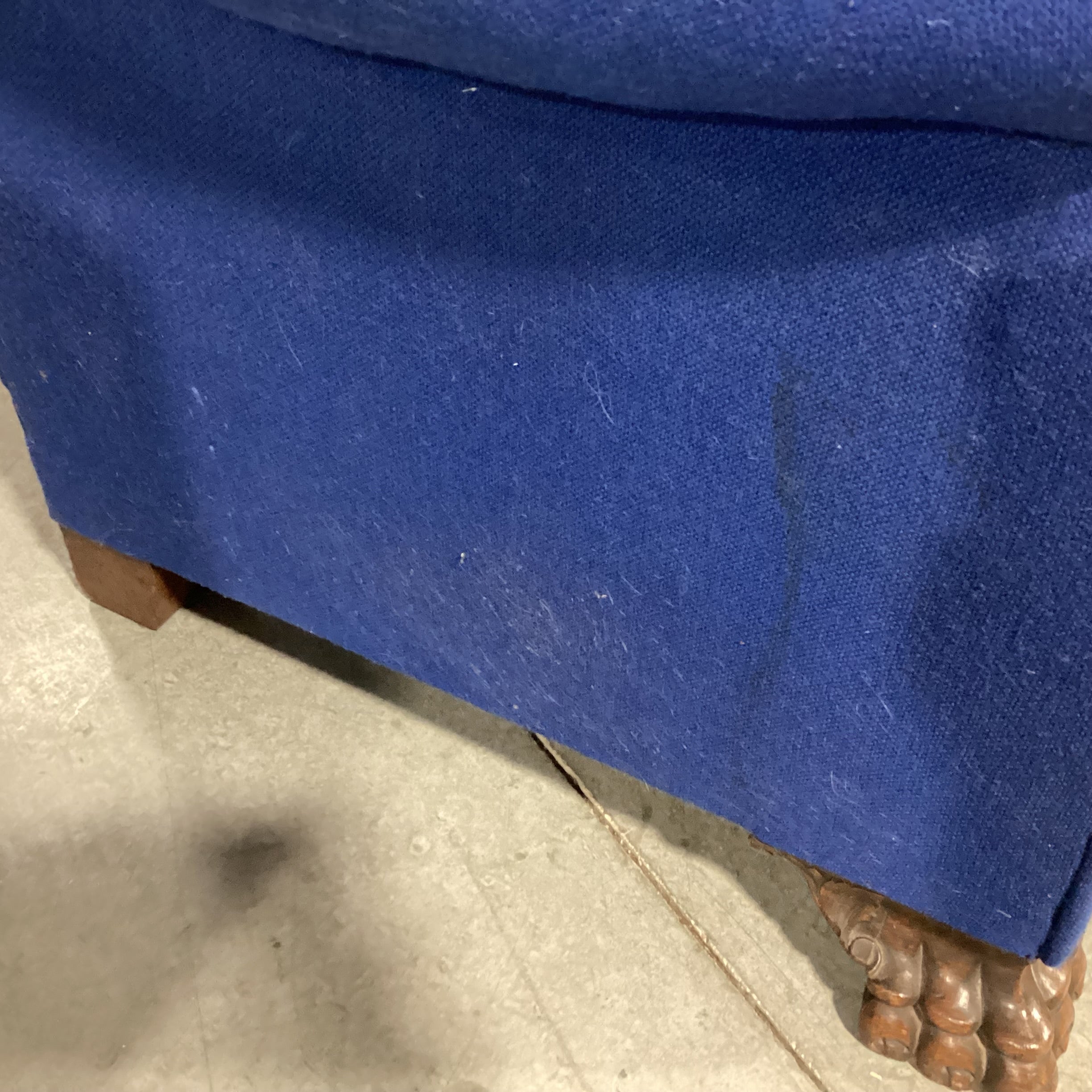 Royal Blue Woven & Carved Clawfoot Sofa 79"x 33"x 37"