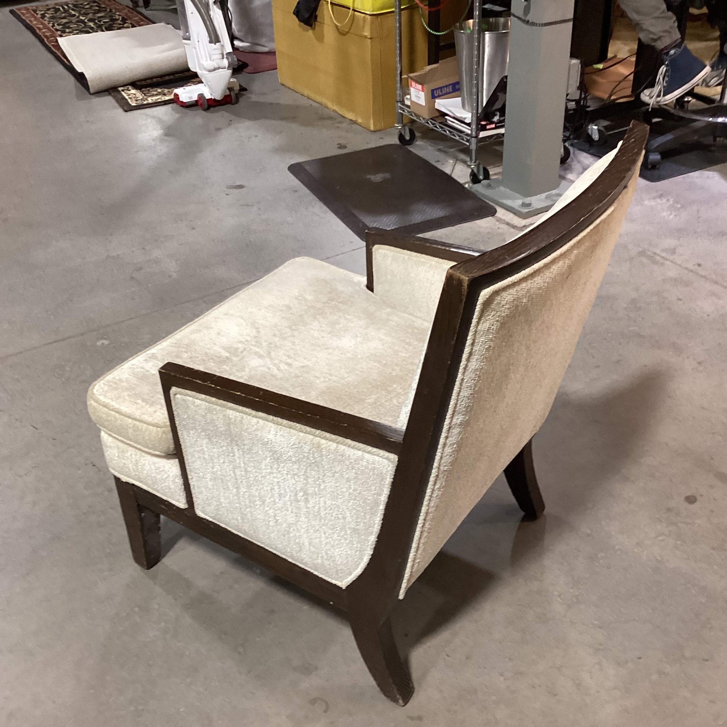 Quality Co. Ivory Chenille Woven & Dark Finish Wood Chair 25"x 30"x 33"