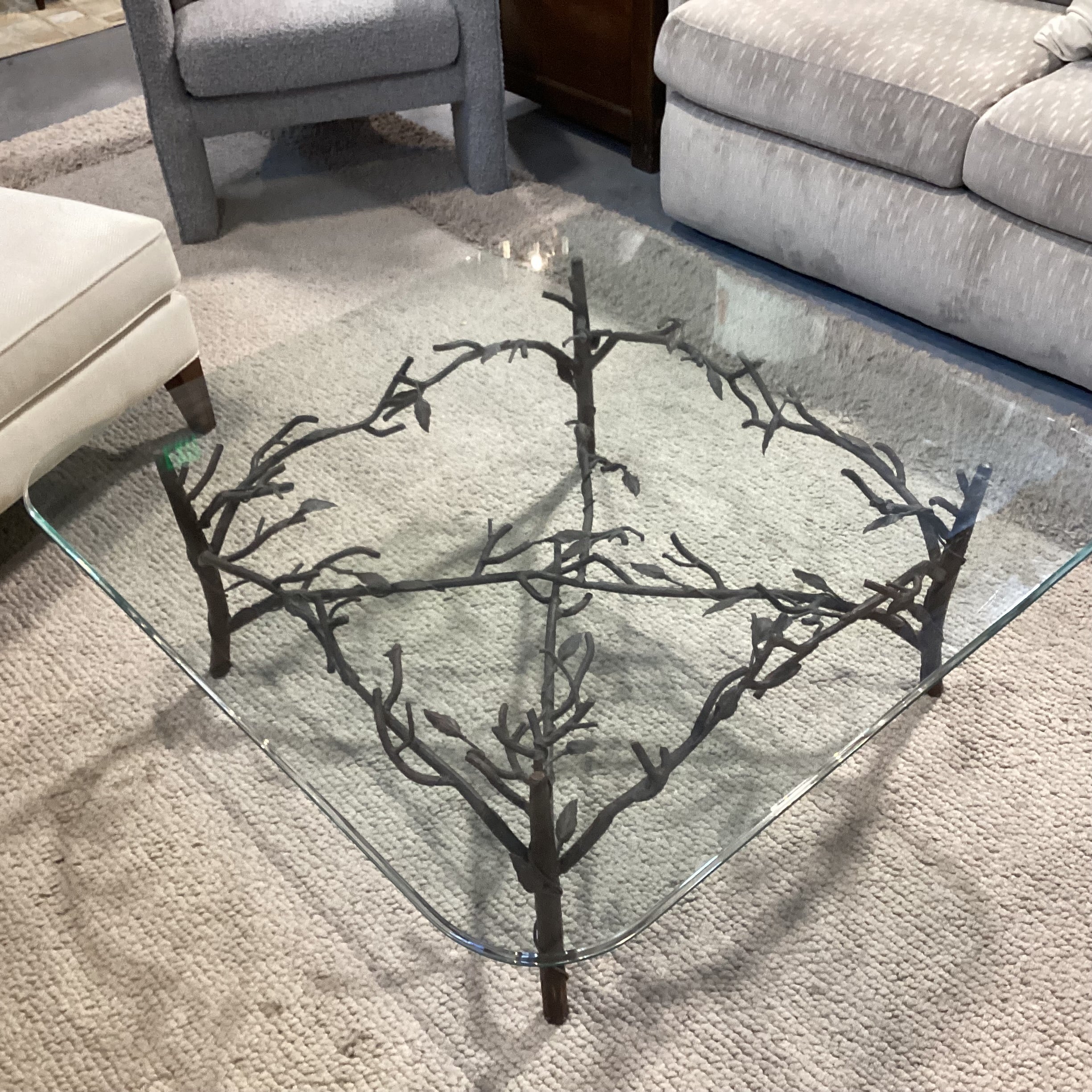 Wrought Iron & Leaf with Beveled Glass Top Coffee Table 40.5"x 40.5"x 16"
