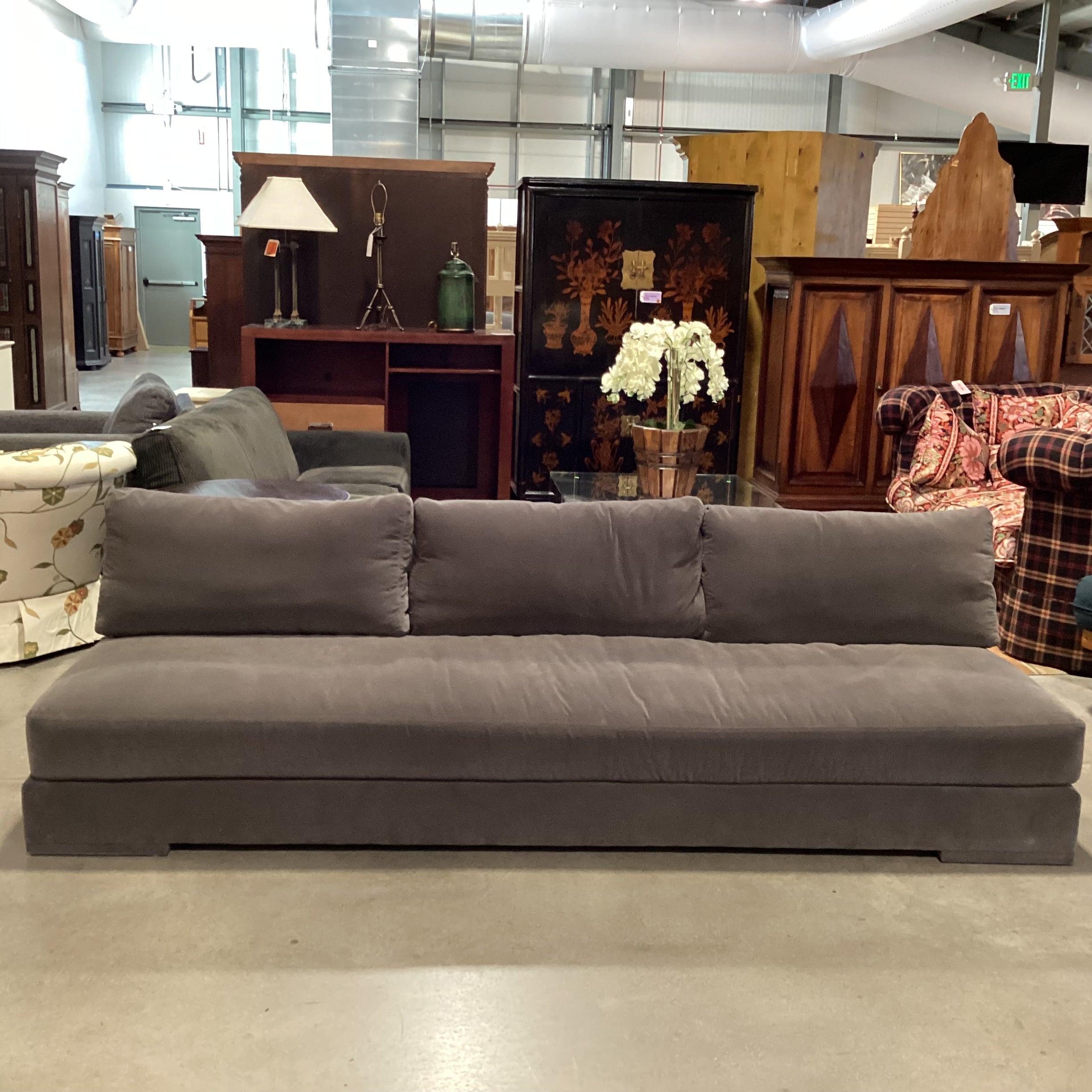 Verellen Grey Velvet & Down Modern Armless Sofa 110"x 42"x 30"