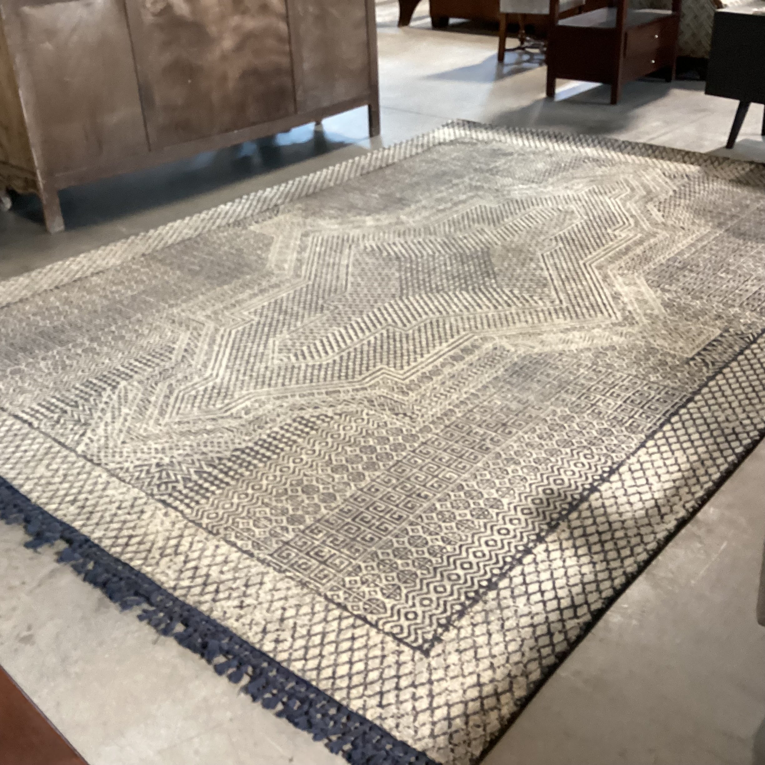 West Elm Indra Flatweave Indigo & Cream Viscose & Cotton Rug 9'x 12'