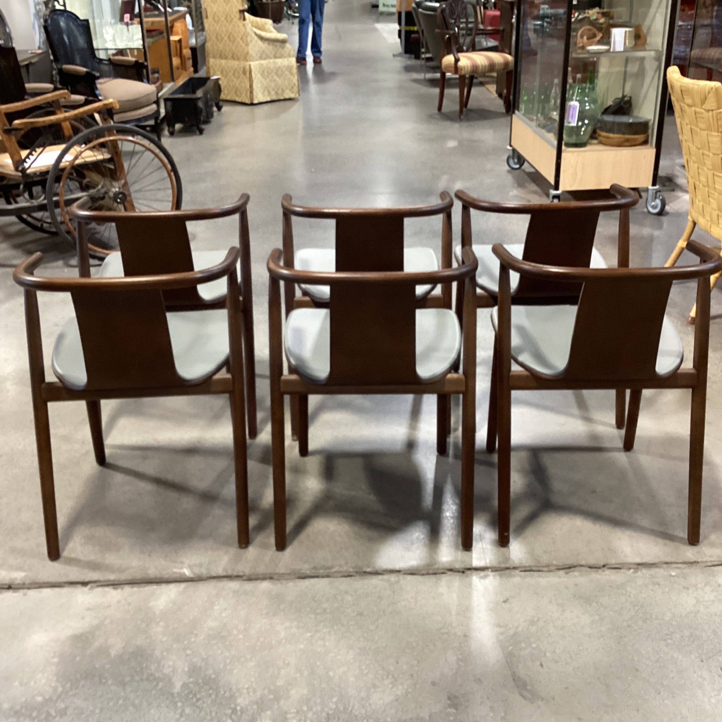 SET of 6 Cappellini Bac Grey Leather & Walnut Modern Dining Chairs 21"x 20"x 29"