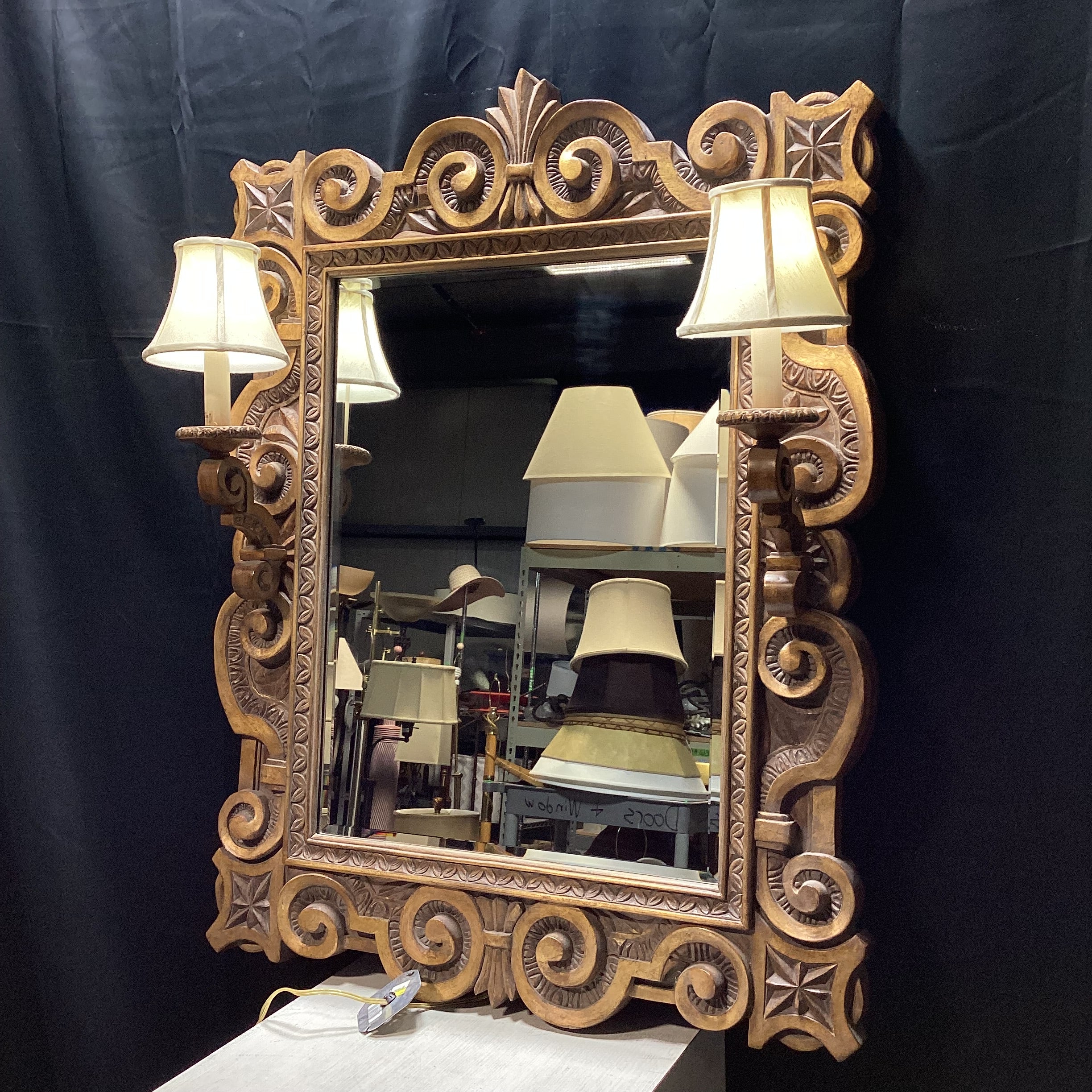 Fine Art Lamps Beveled Edge Wall Mirror With Twin Sconces 36" x 48"