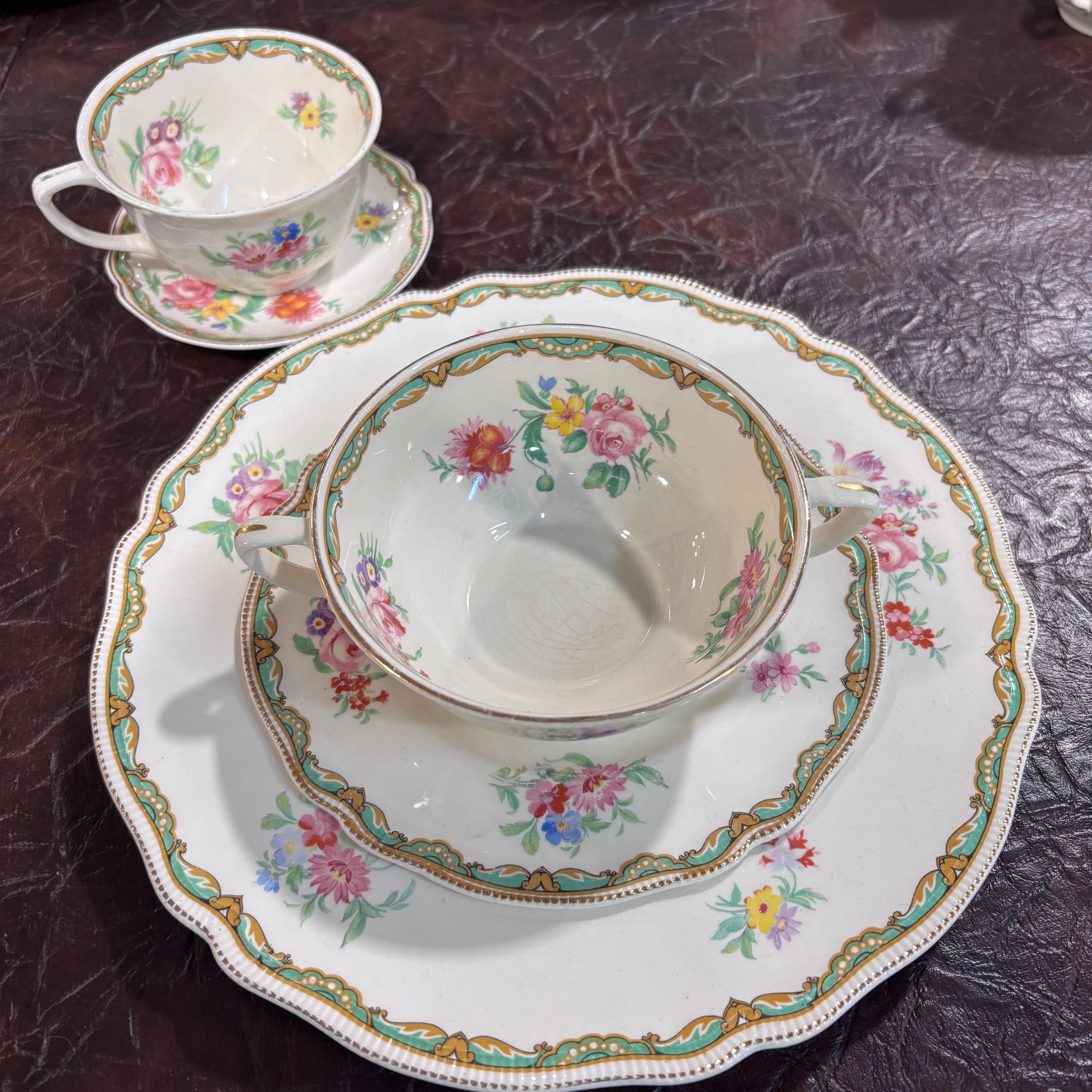 Set of 46 antique Old Staffordshire  Johnson Bros. "Meadowsweet" China dinnerware Made in England