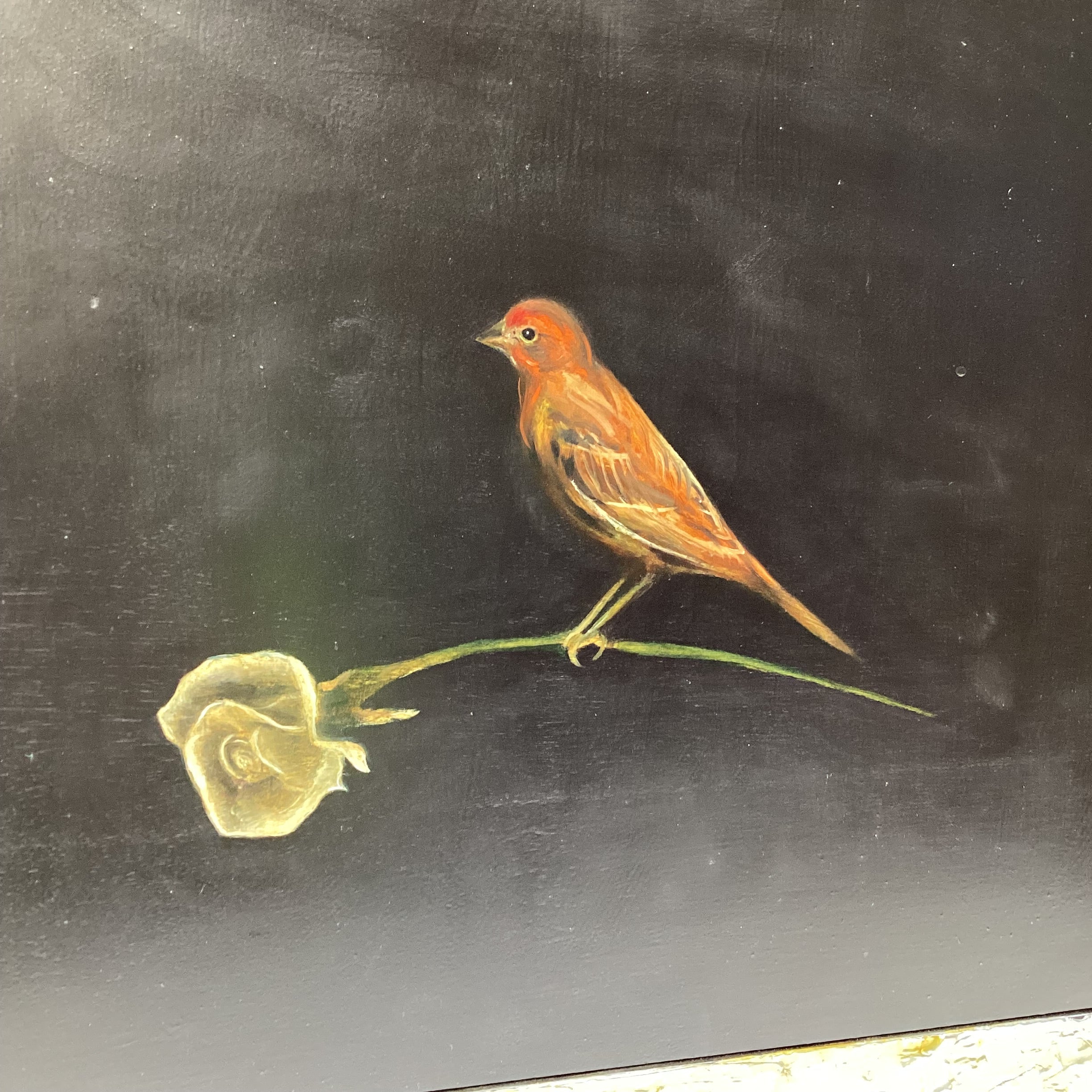Michael Crespo Signed/Dated "A Messenger Resting" Original Oil And Tin Framed Panel 26" x 24"