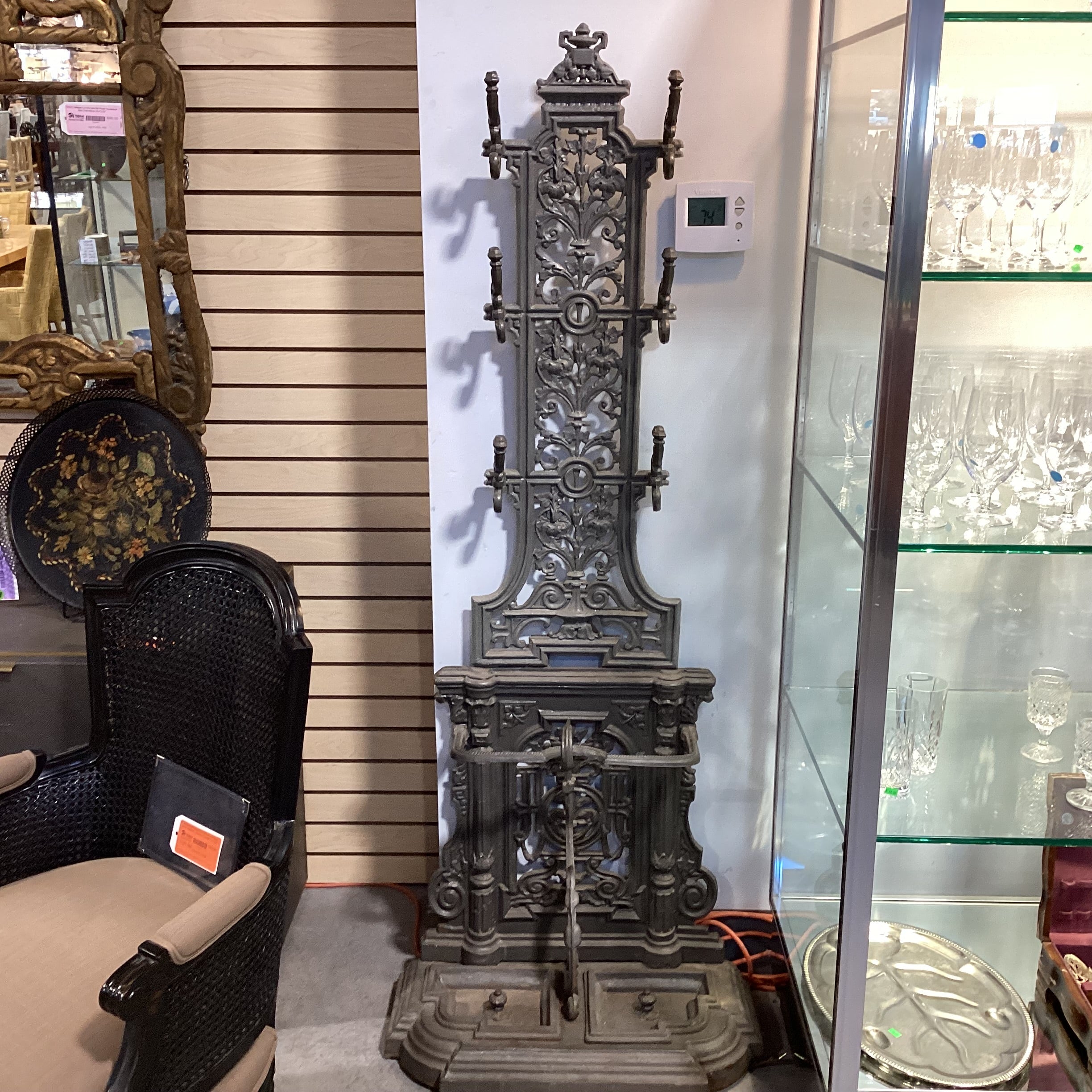 Antique Victorian Ornate Cast Iron Coat Hat & Umbrella Coat Rack Hall Tree 28"x 14"x 72"