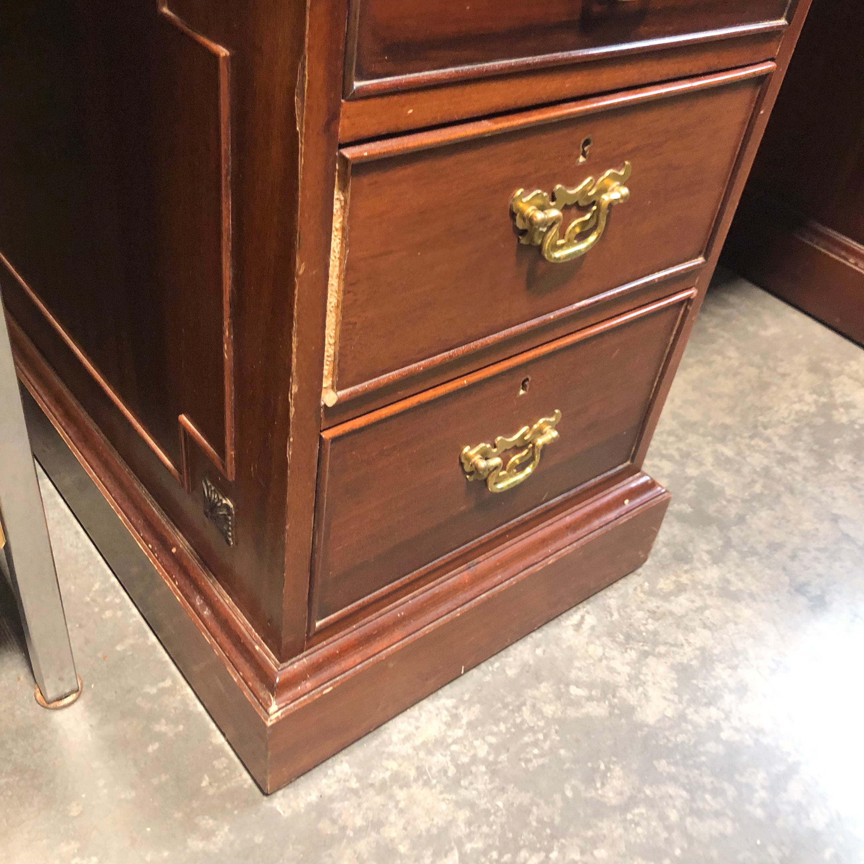 Solid Finished Desk With Leather Top and Brass Accents 55"x 36"x 31"