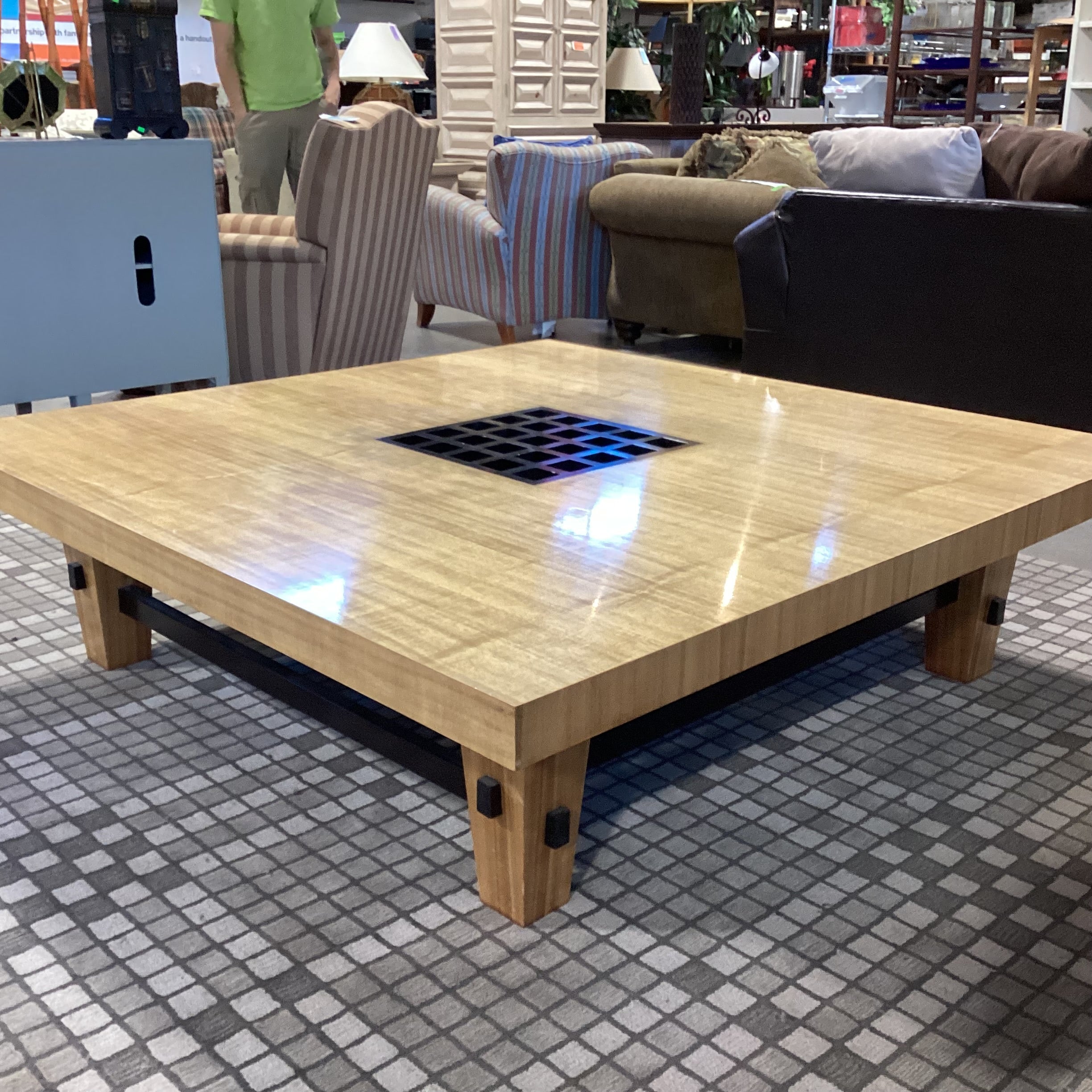 Berman Rosetti 2 Tone Finished Wood with Grid Center Zen Coffee Table 60"x 60"x 16"