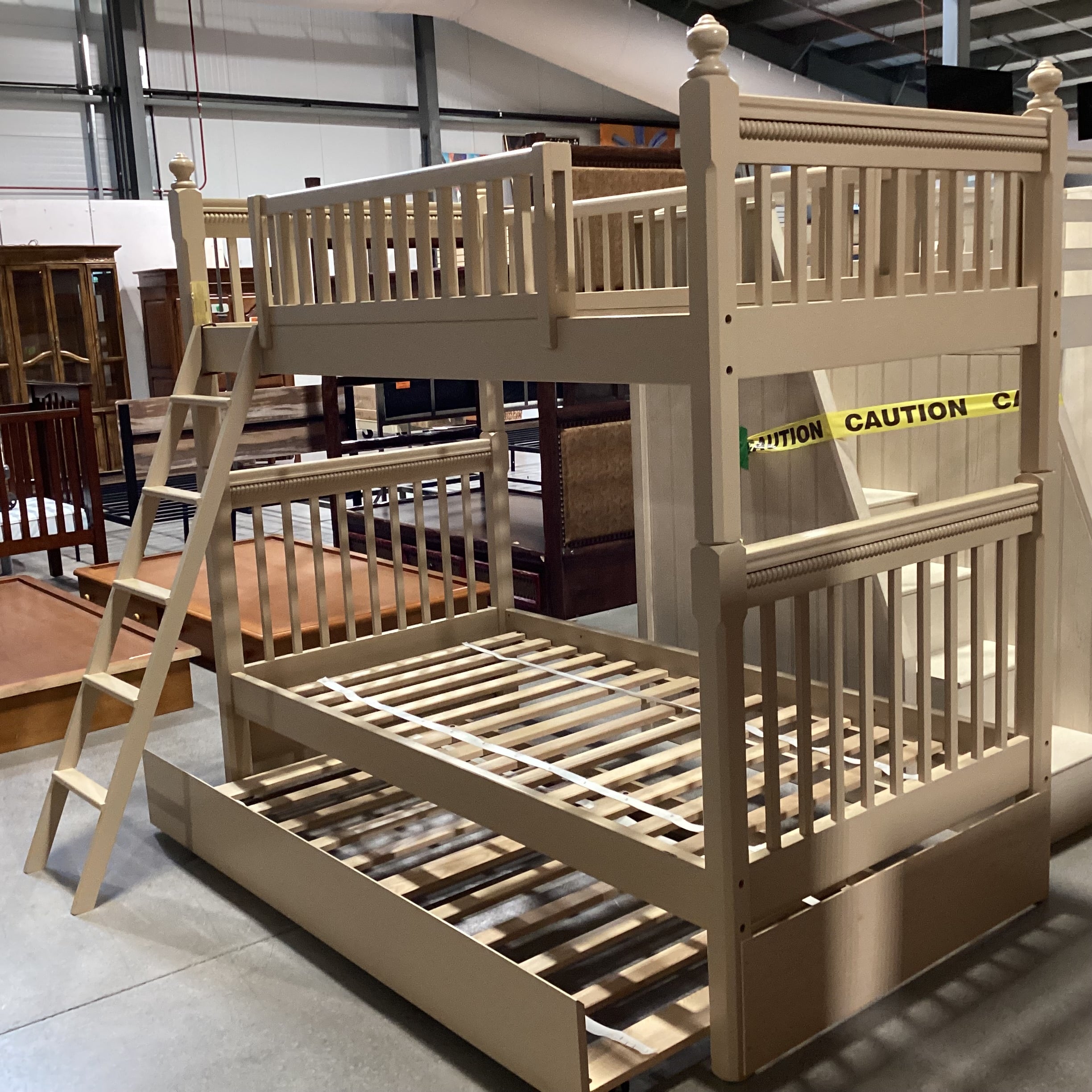 Vermont Tubbs Twin over Twin with Trundle Custom Crafted Sand Finish Carved Wood Bunk Bed Set 44"x 81"x 75"