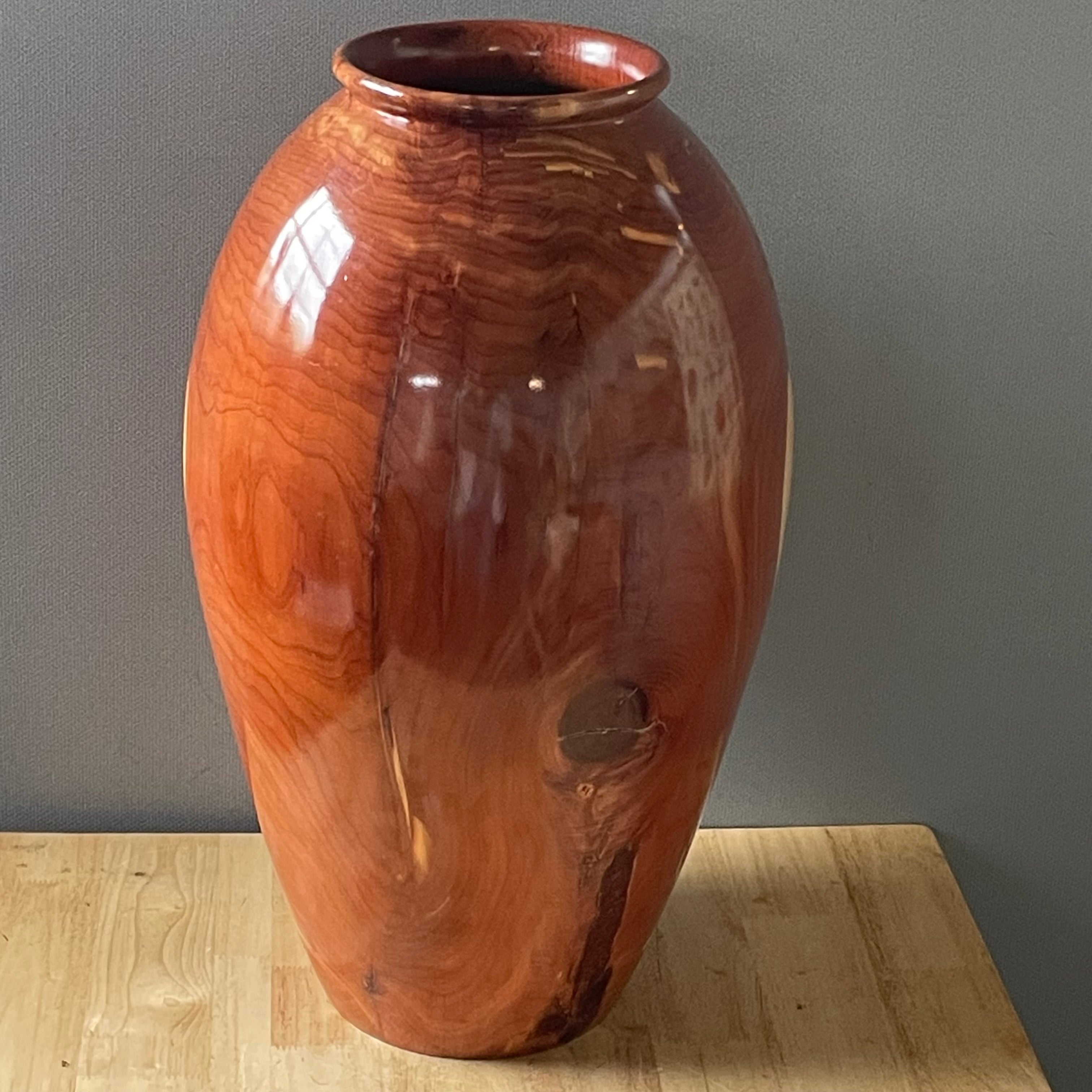 John Scott, Colorado Artist Hand-Turned Burl Wood Vase, 12"x 21"