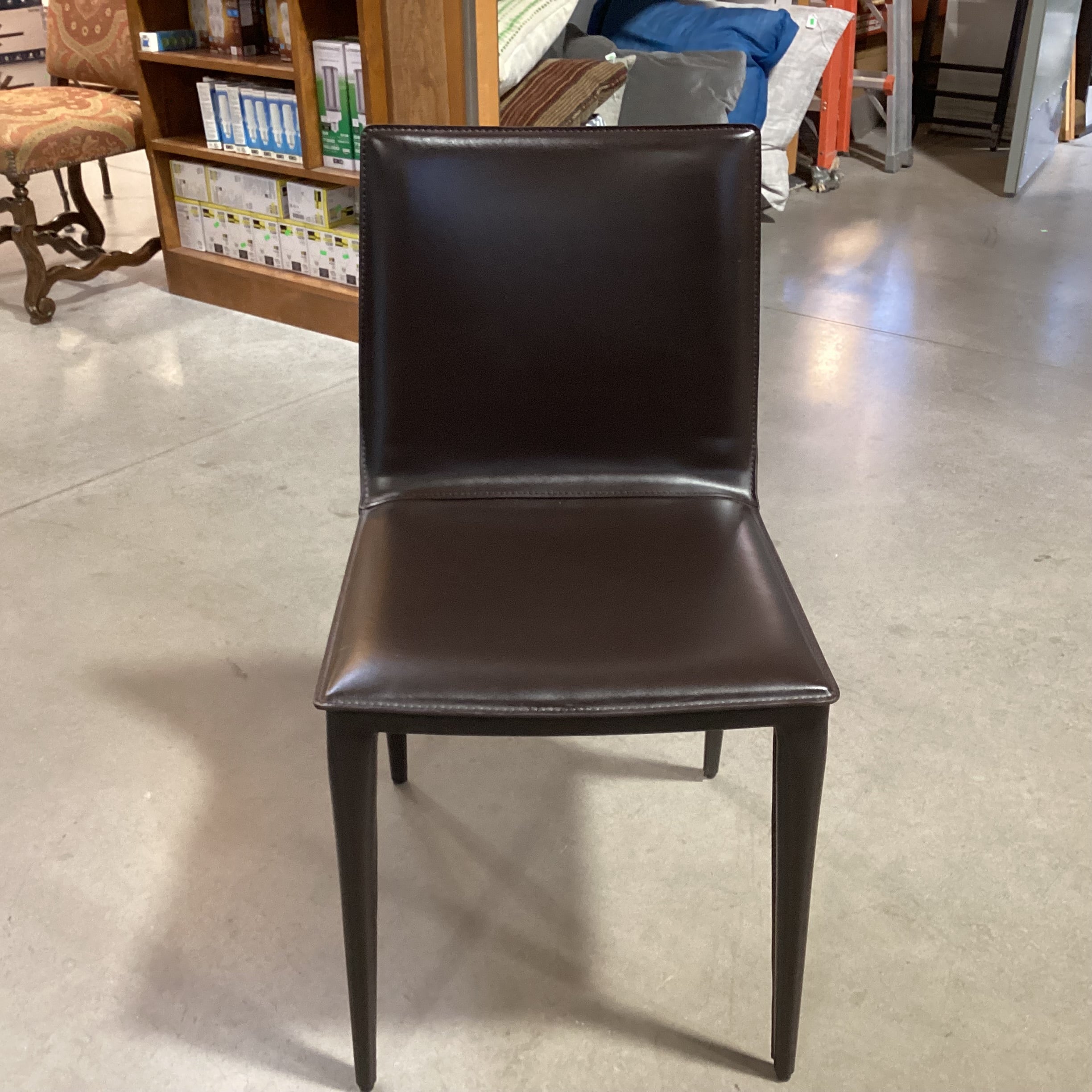 Frag Ultra Modern Espresso Full Grain Leather & Steel Chair 18"x 20"x 33"
