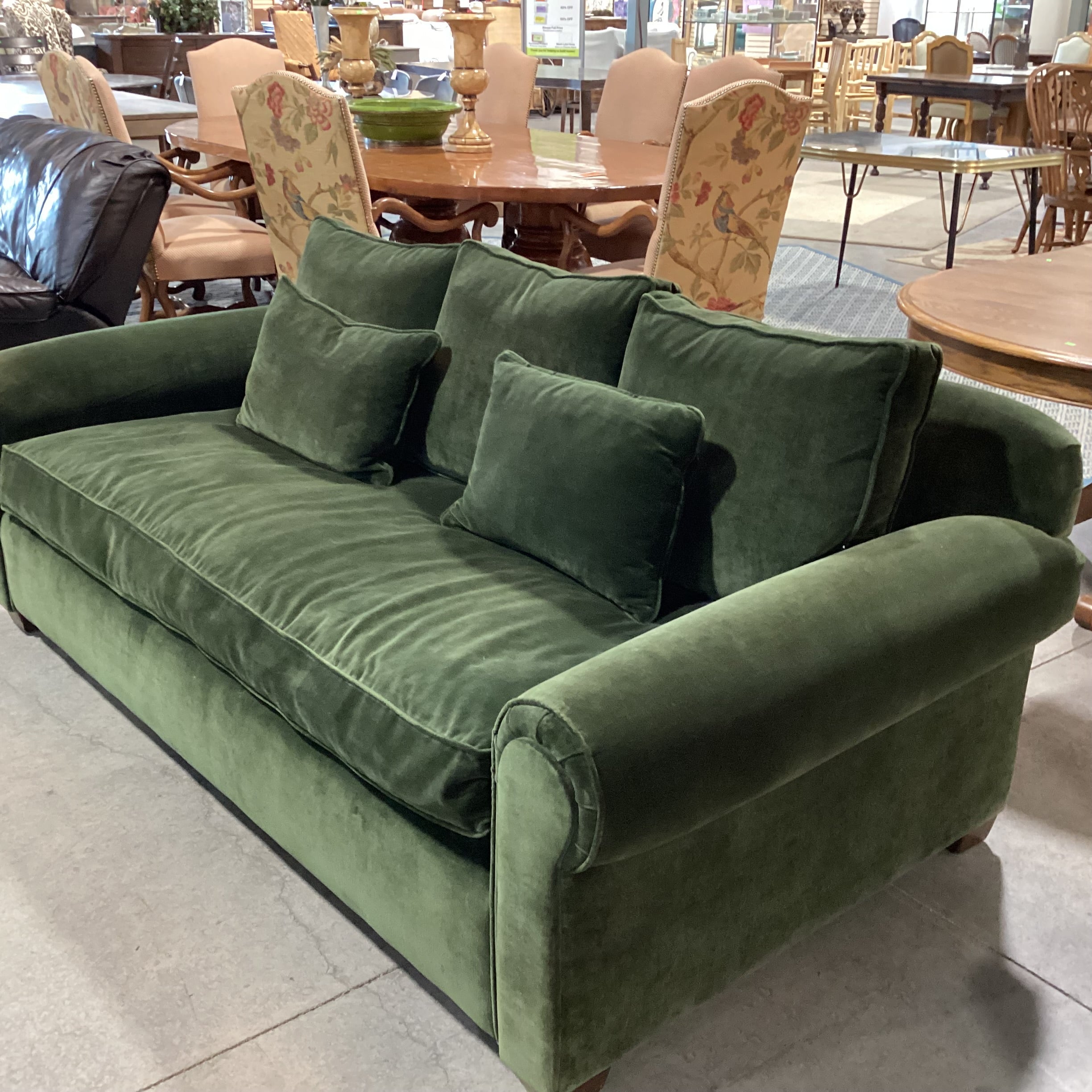 Pottery Barn Green Velvet Down Mix Queen Sleeper Sofa 84"x 42"x 32"