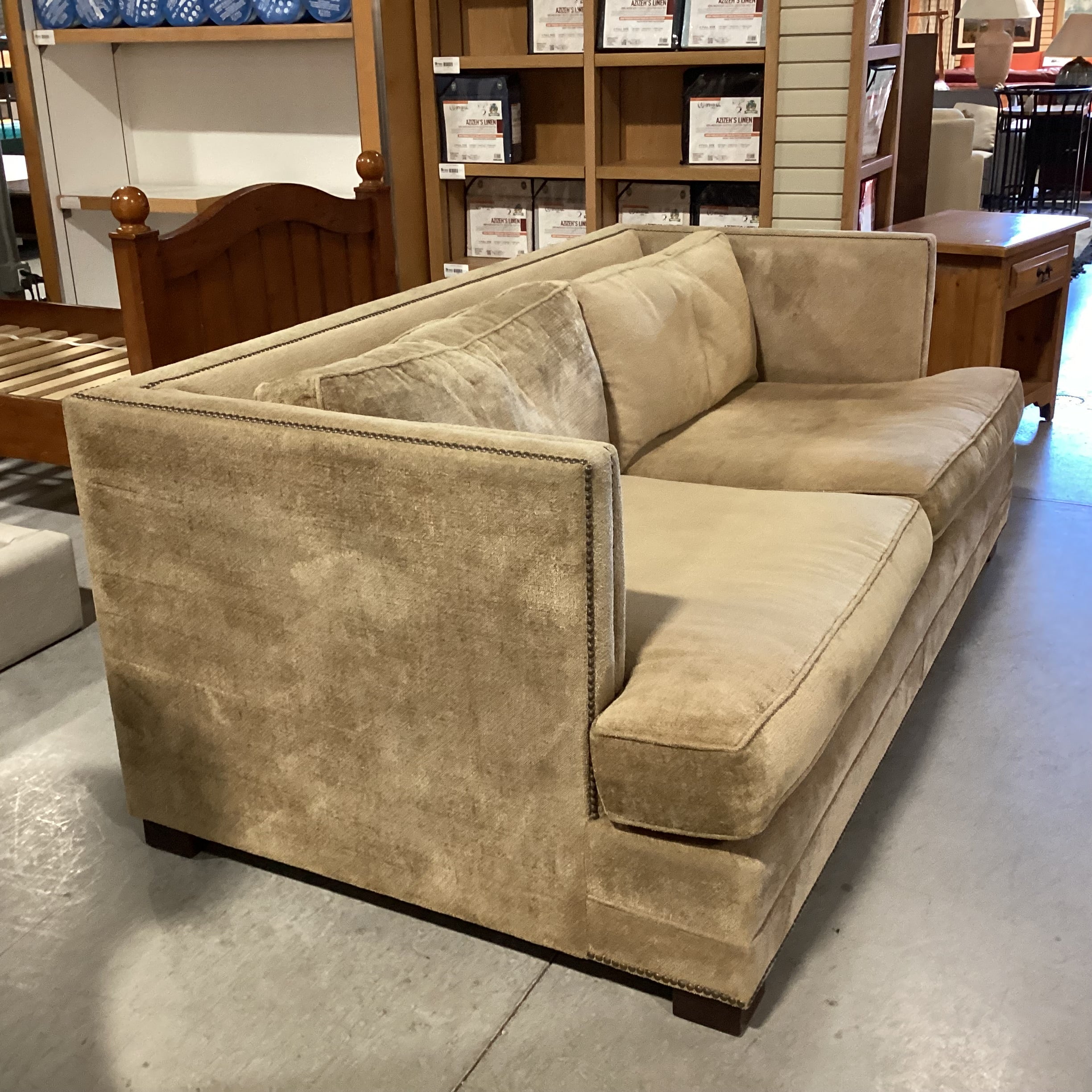 Mitchell Gold Bob Williams Golden Tan Chenille Woven with Nailhead Sofa 81"x 44"x 31"