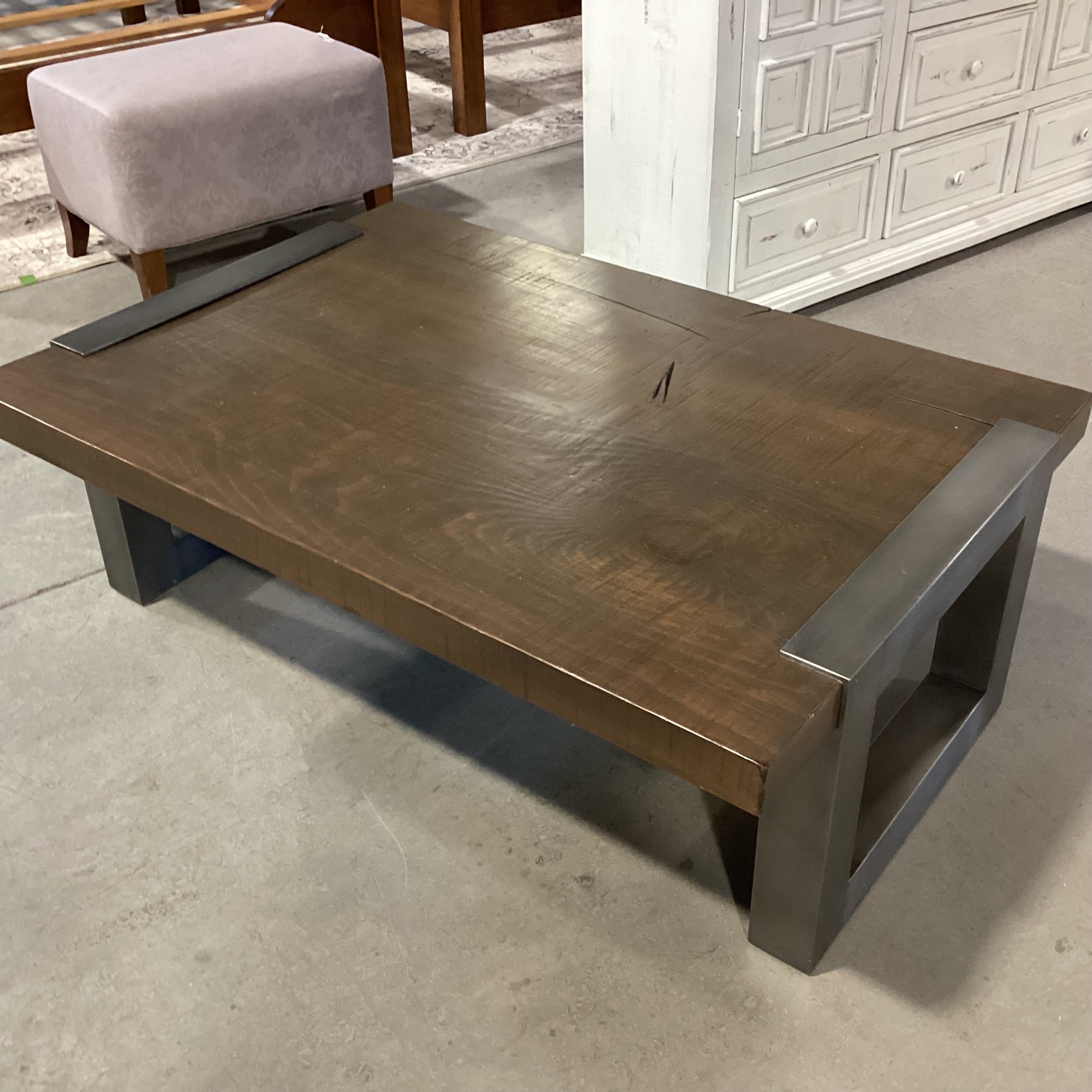 Mountain Modern Solid Distressed Wood & Steel Coffee Table 49"x 34"x 17"