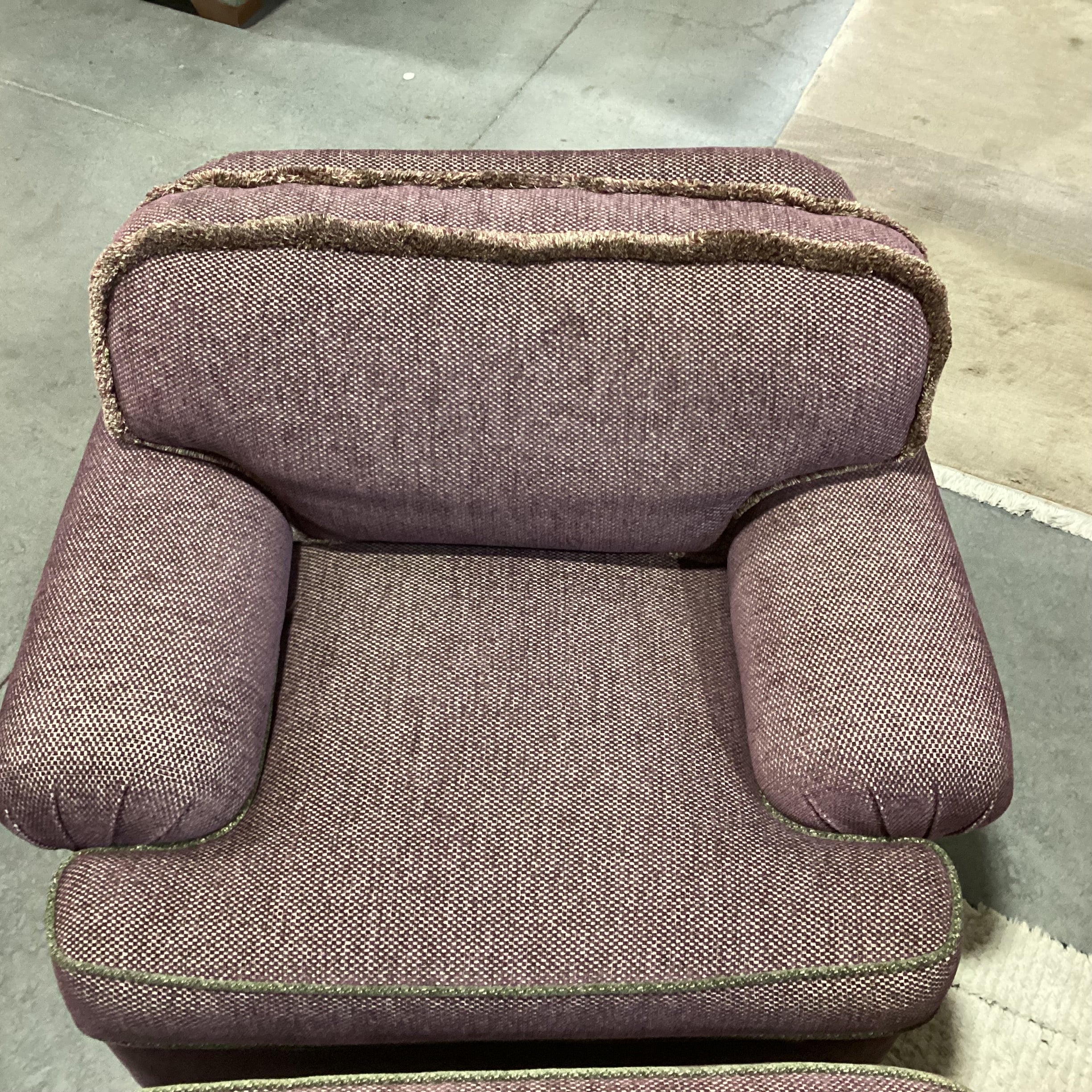 D. Langston Custom Purple & Cream Woven With Green Piping Down Mix With Ottoman Chair 40"x 36"x 28"