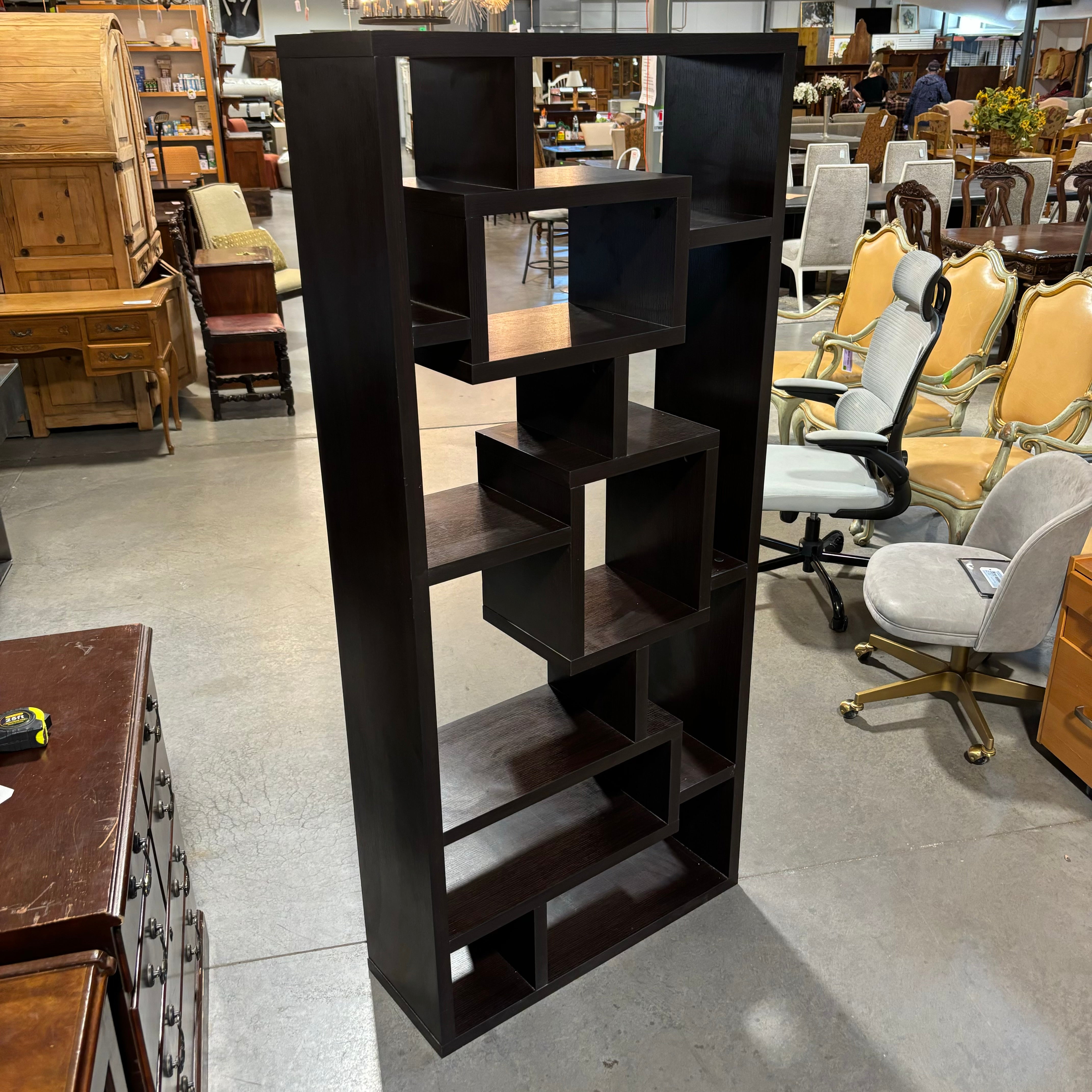 Dark Wood Style Laminate Modern Geometric Style Bookshelf 32"x 12"x 71"