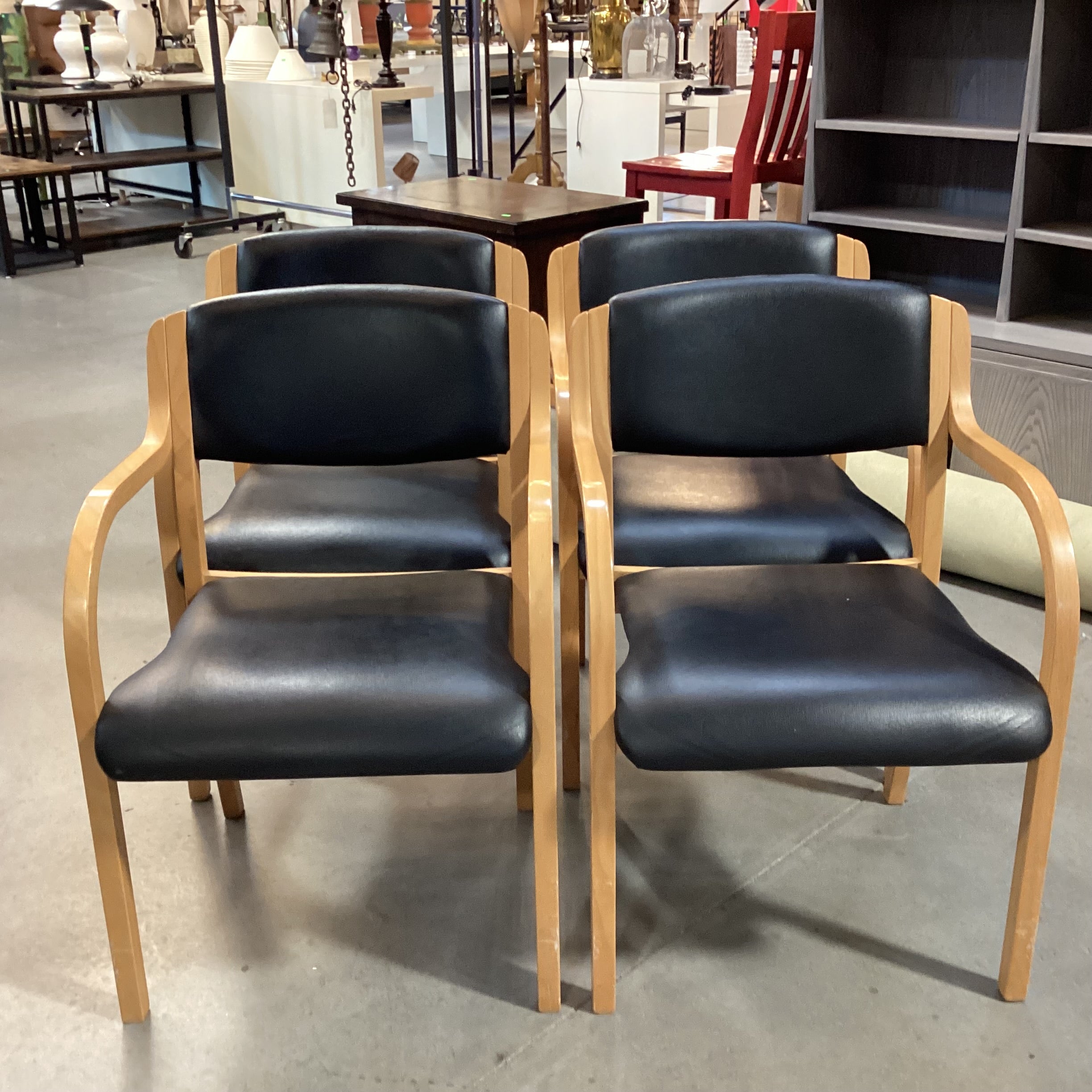 Set of 4 IMS SRL Italian Made Faux Black Leather & Wood Dining Chairs 22"x 23"x 32"