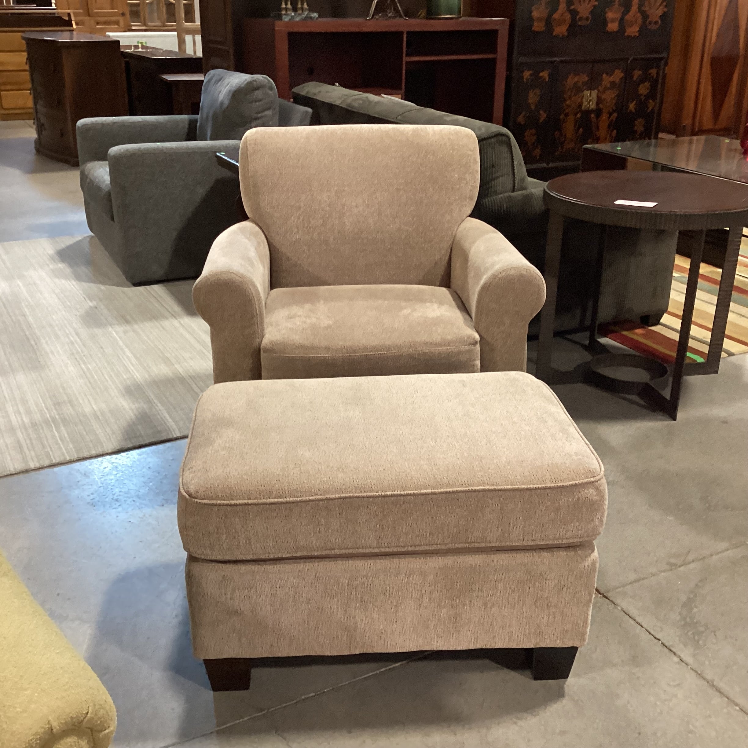 Best Chairs Beige Woven with Ottoman Swivel Rock Chair 36"x 31"x 37"