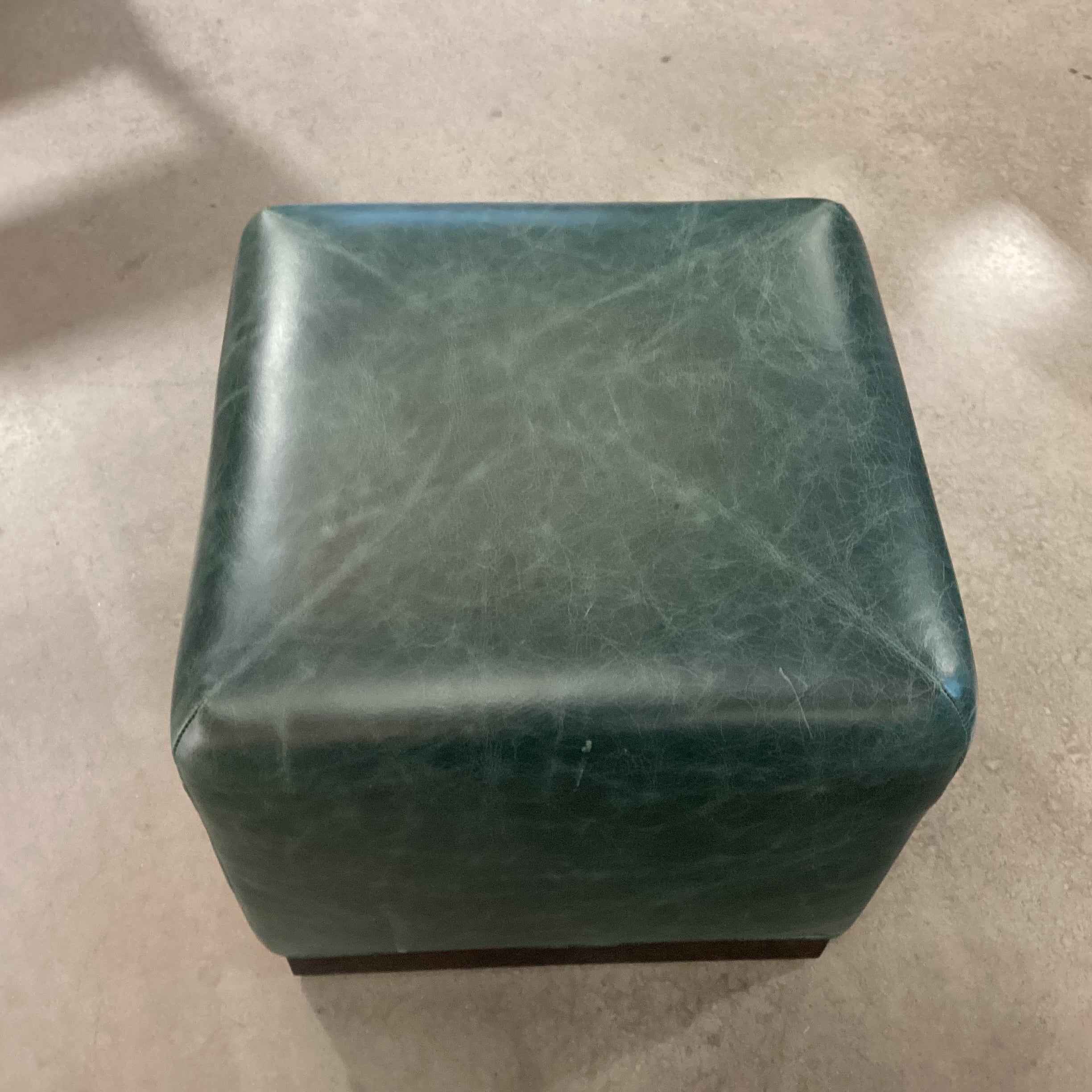 Teal Leather Black Oak Base Cube Ottoman 19"x 19"x 18.5"