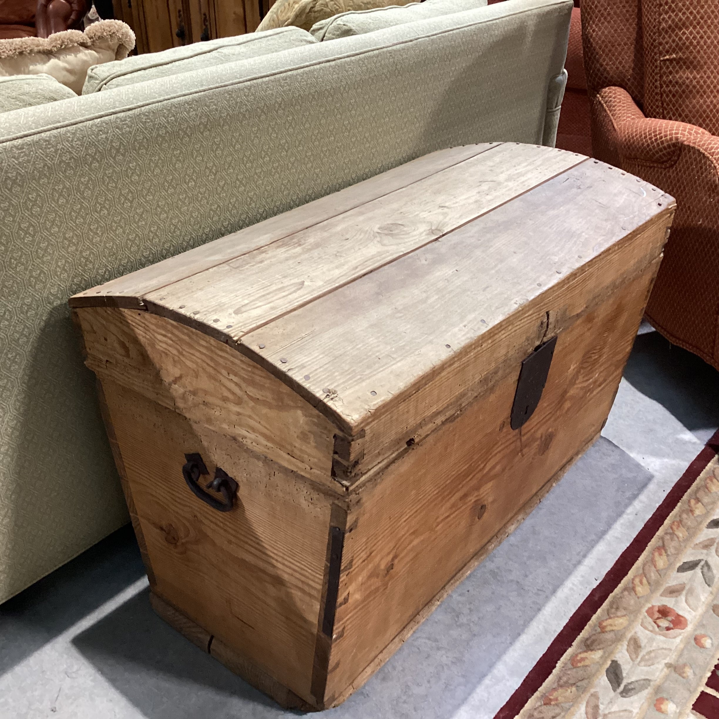Antique Natural Pine with Wood Pegging & Iron Accent Trunk 37"x 21"x 24"