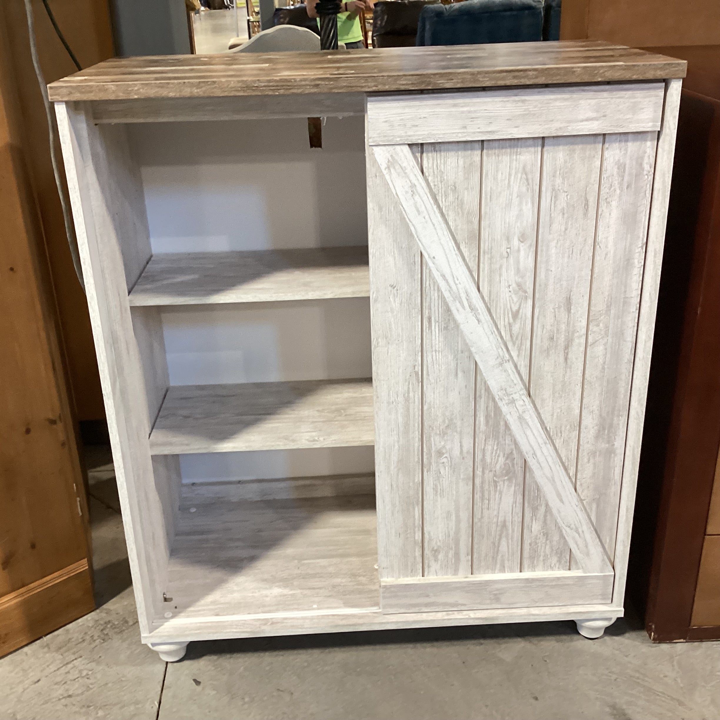 Ashley Furniture Willowton Washed White & Multi Wood Style Laminate 4 Drawer Sliding Door with Shelves Chest Dresser 39.5"x 19.5"x 46.5"