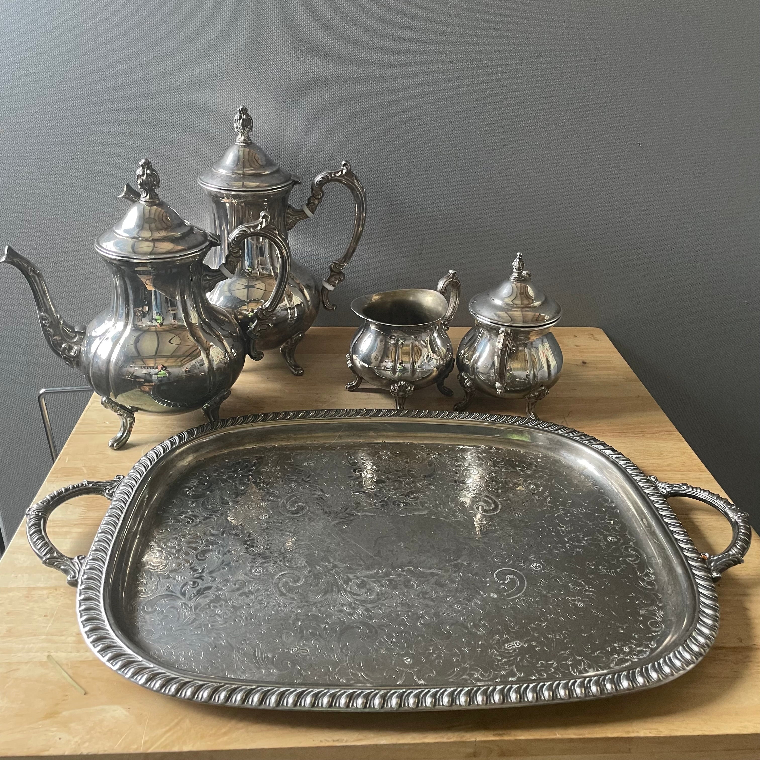 Vintage 5 Piece W&S Blackinton Baroque Style Silverplated Tea/Coffee Service