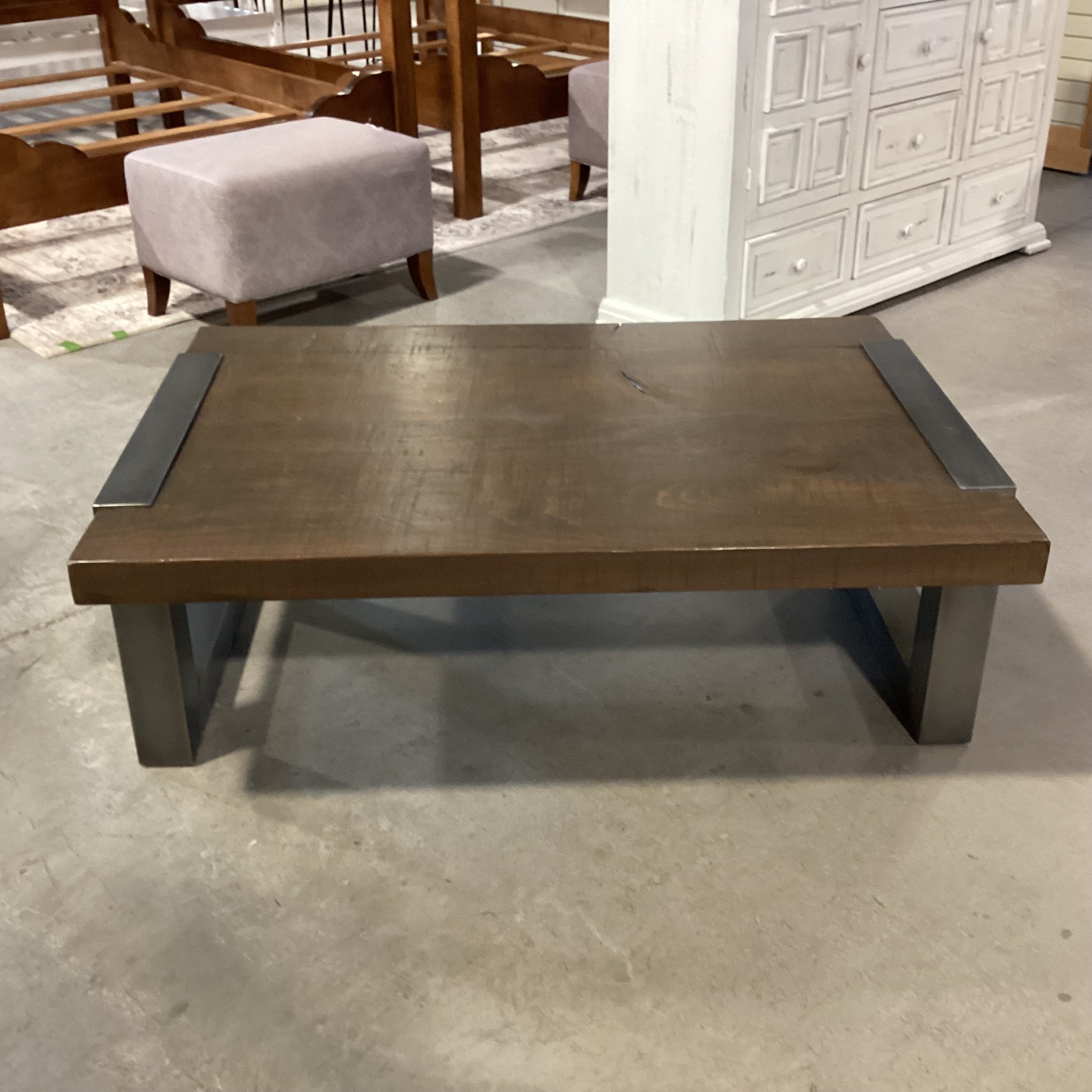Mountain Modern Solid Distressed Wood & Steel Coffee Table 49"x 34"x 17"