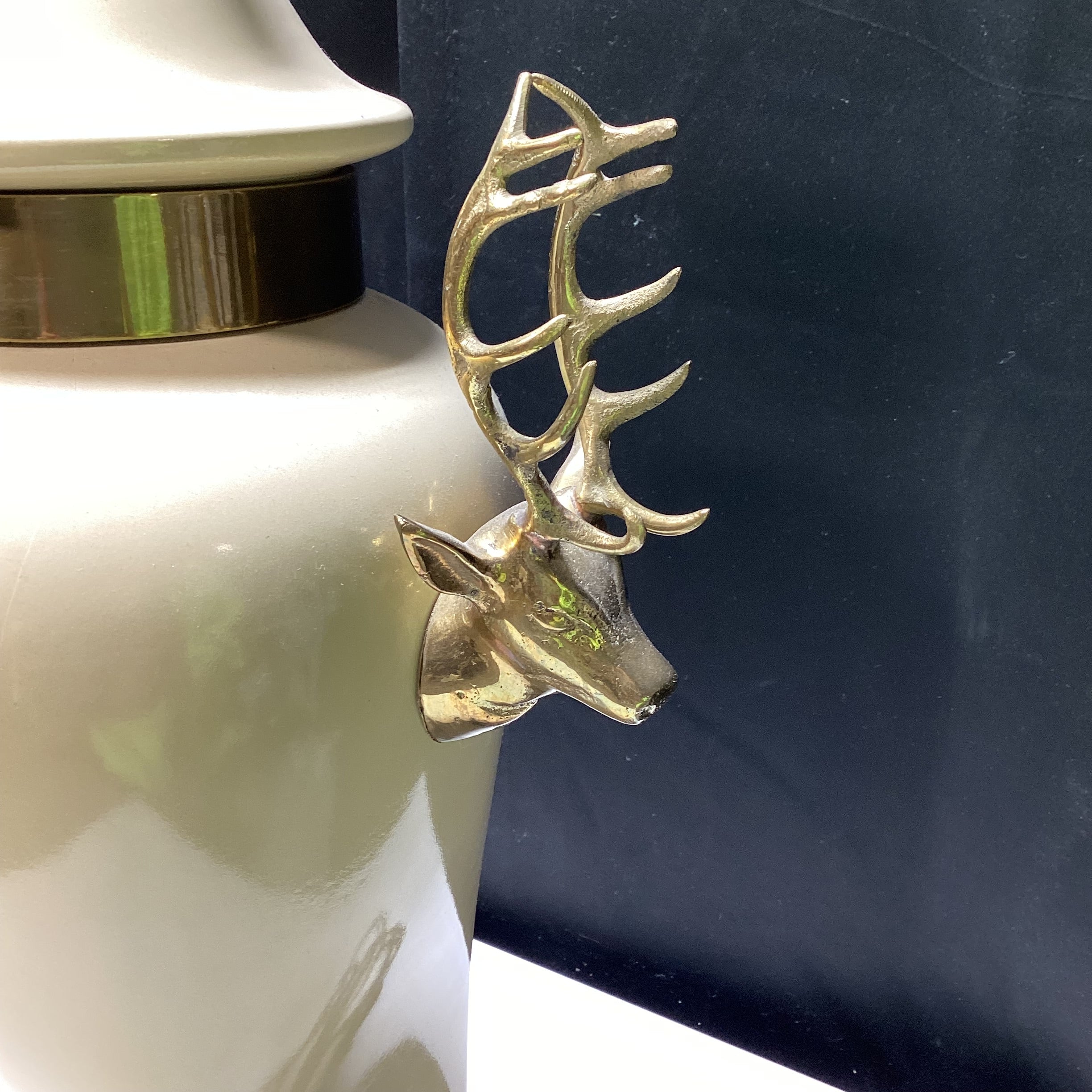 Vintage Urn Style Table Lamp With Brass Stags 13" x 21"
