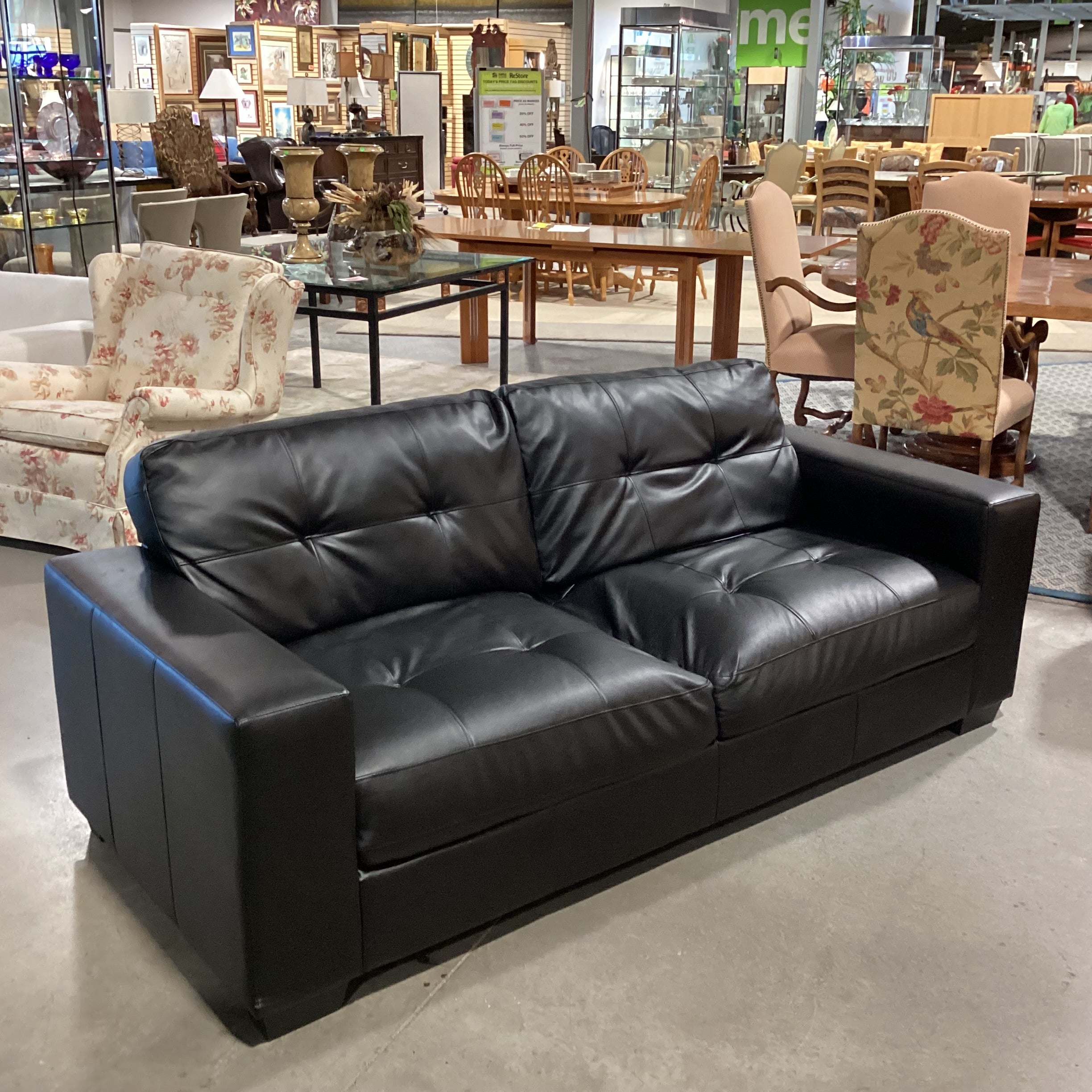 Black Faux Leather Tufted Sofa 82"x 36"x 33"