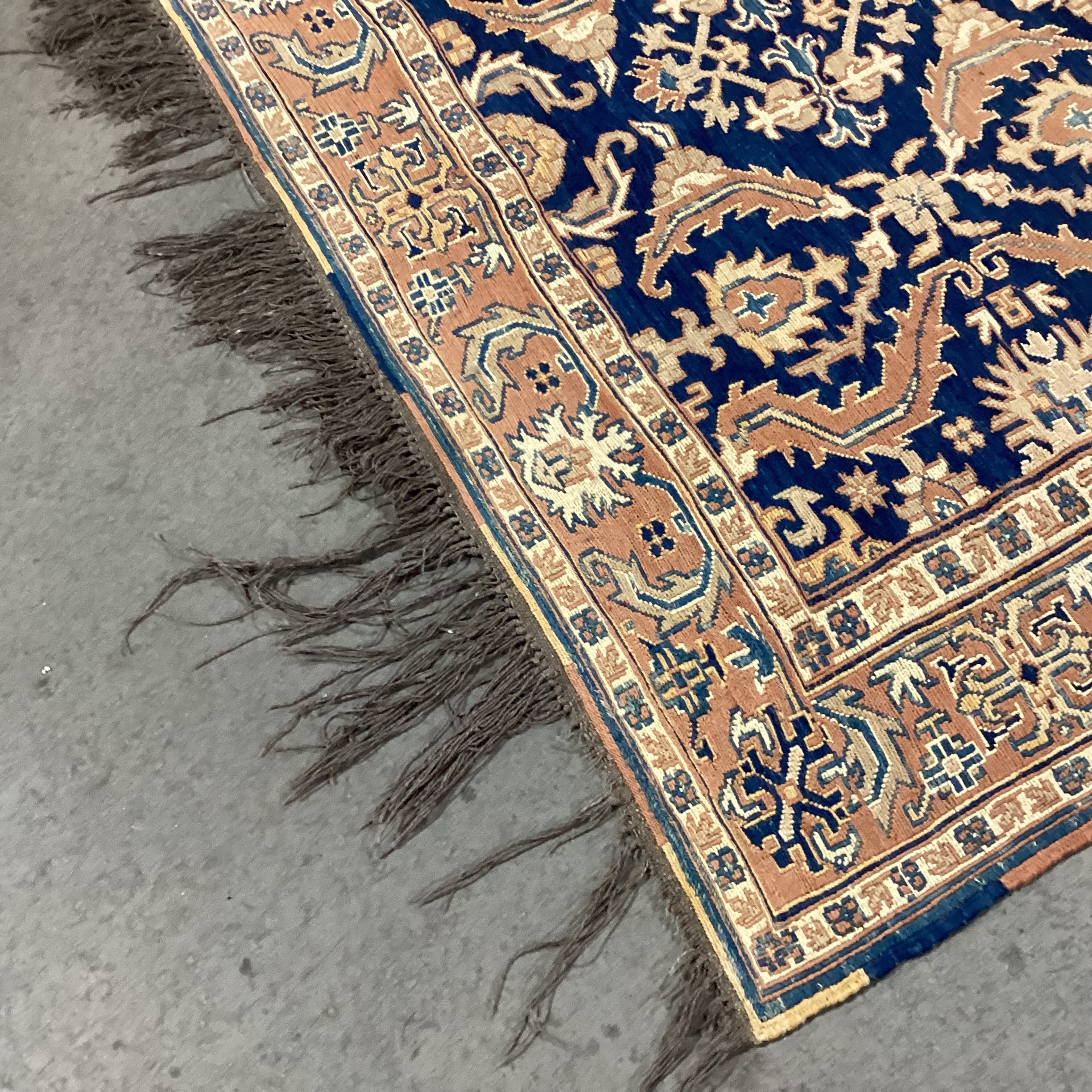 Vintage Antique Terracotta & Blue Hand Woven Wool Rug 4'9"x 7'