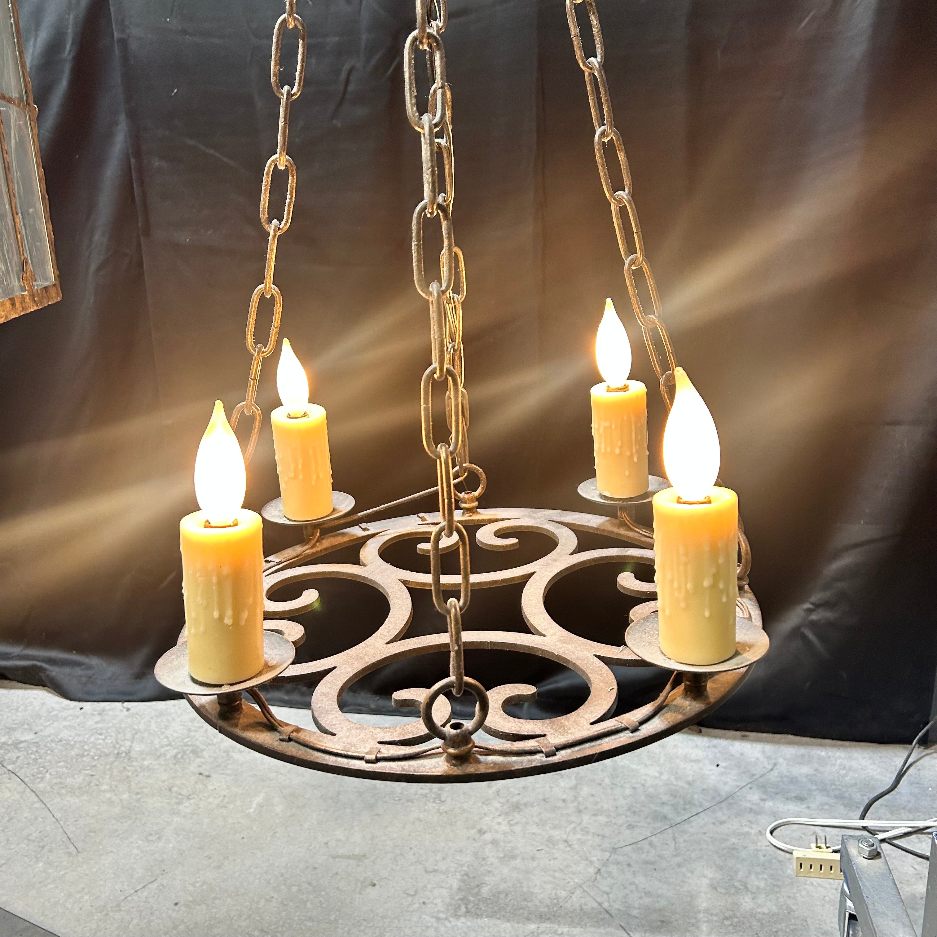 Vintage Wroughty Iron Krell Style 4 Light Candelabra Chandelier19"x 38"