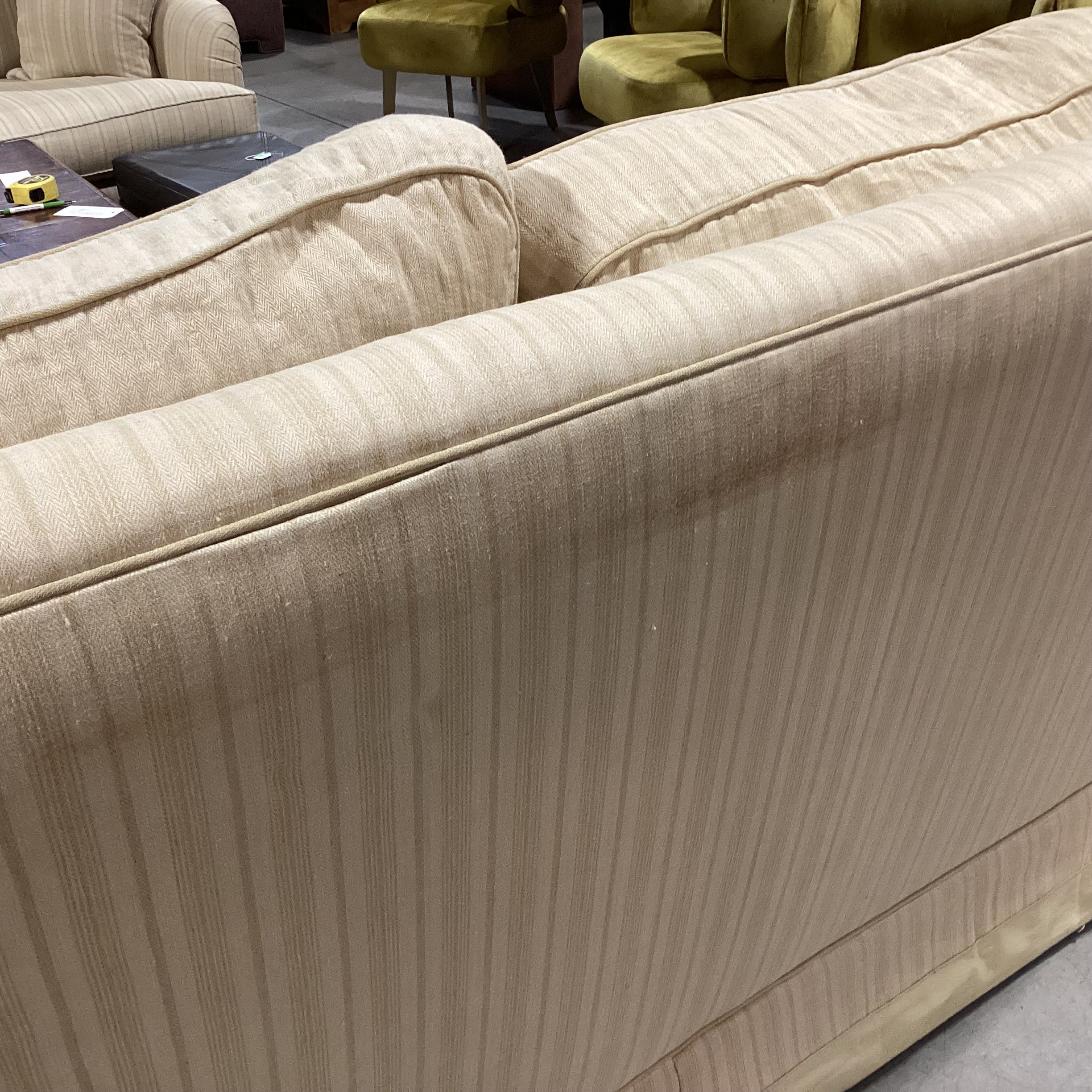 Custom Gold & Wheat Woven Stripe Down Mix Long Sofa 111"x 44"x 39"