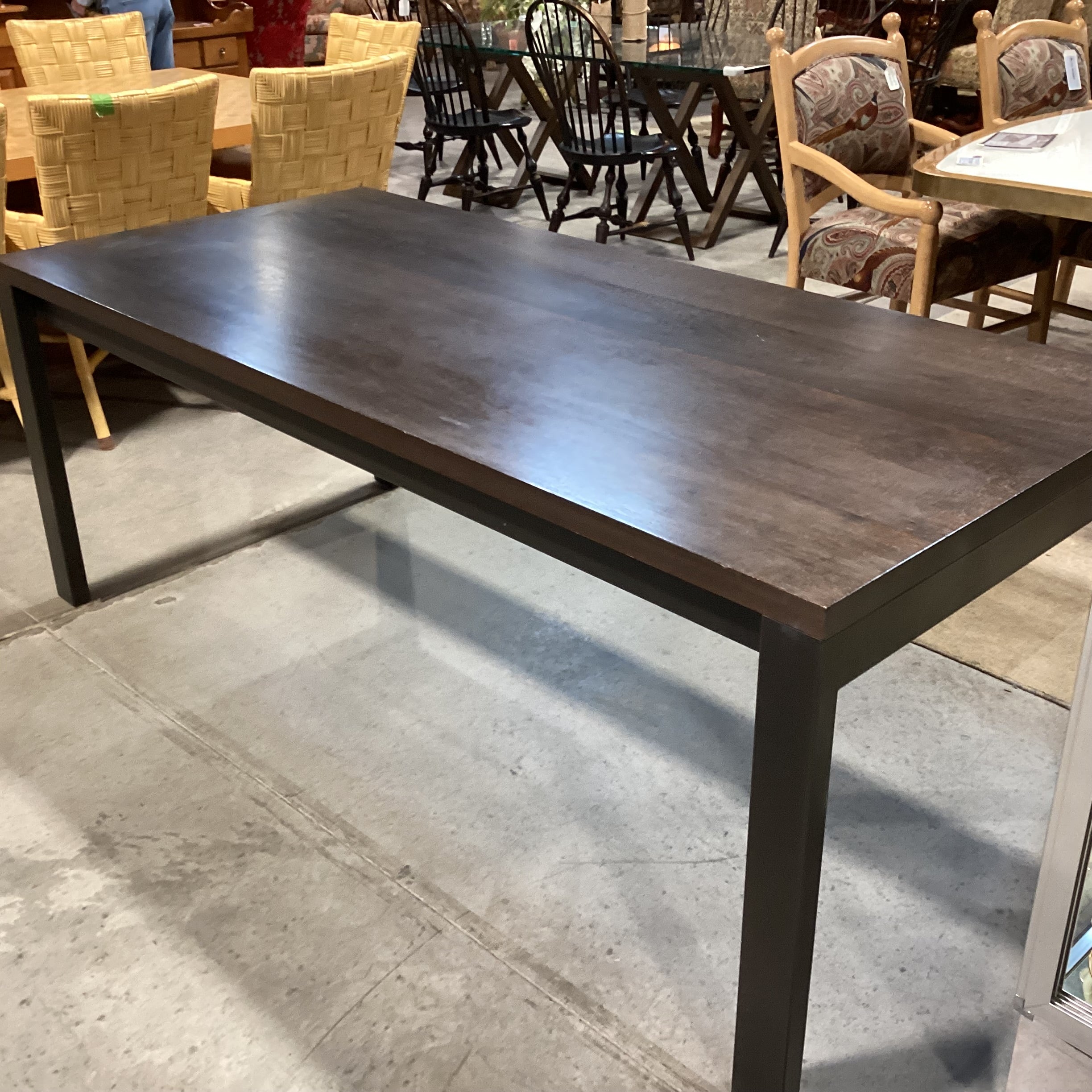 Modern Parsons Dark Finish Wood & Black Metal Dining Table 75"x 35"x 29.5"