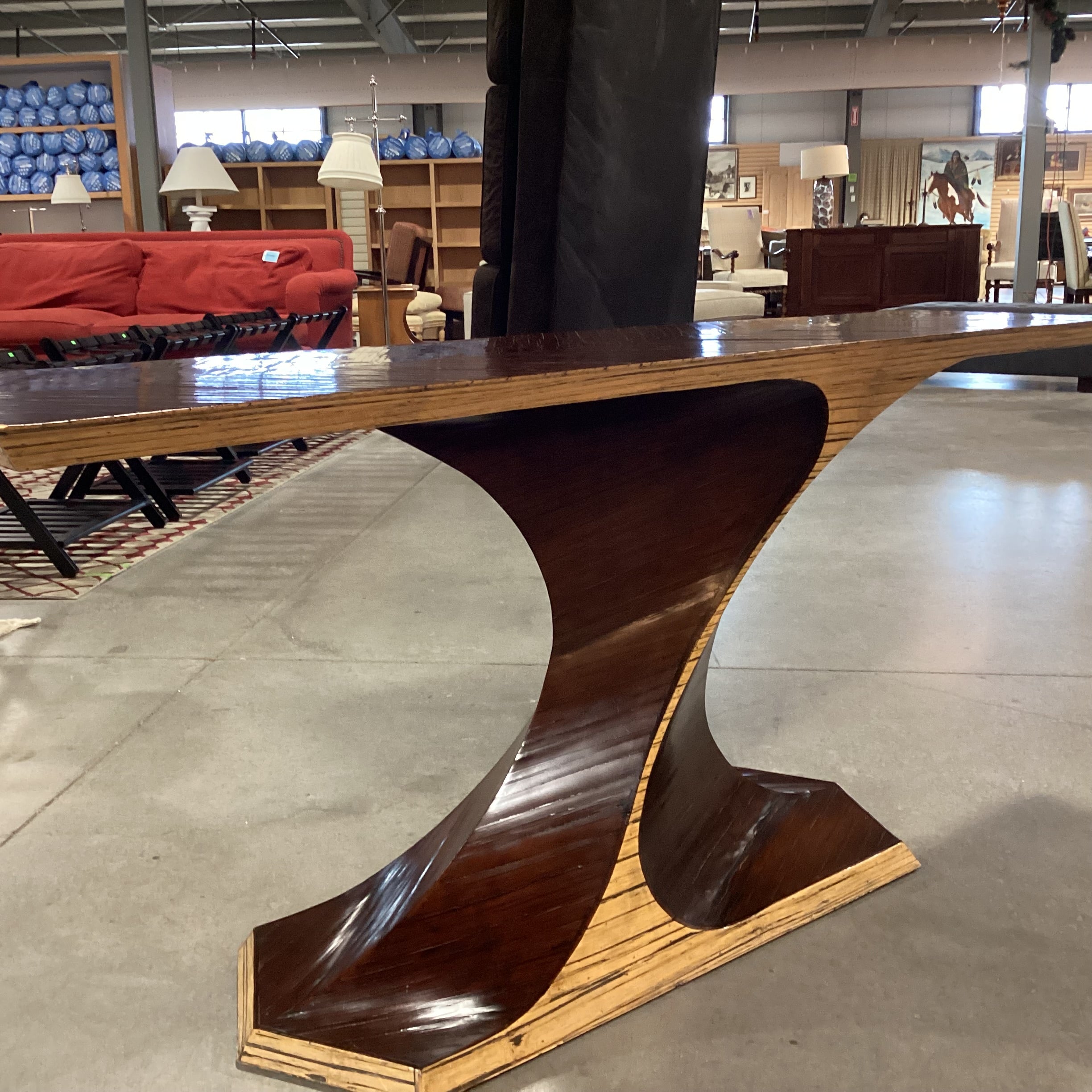 Artistic Sculpted 2 Tone Wood Chevron Detail Console Sofa Table 63.5"x 16"x 29"