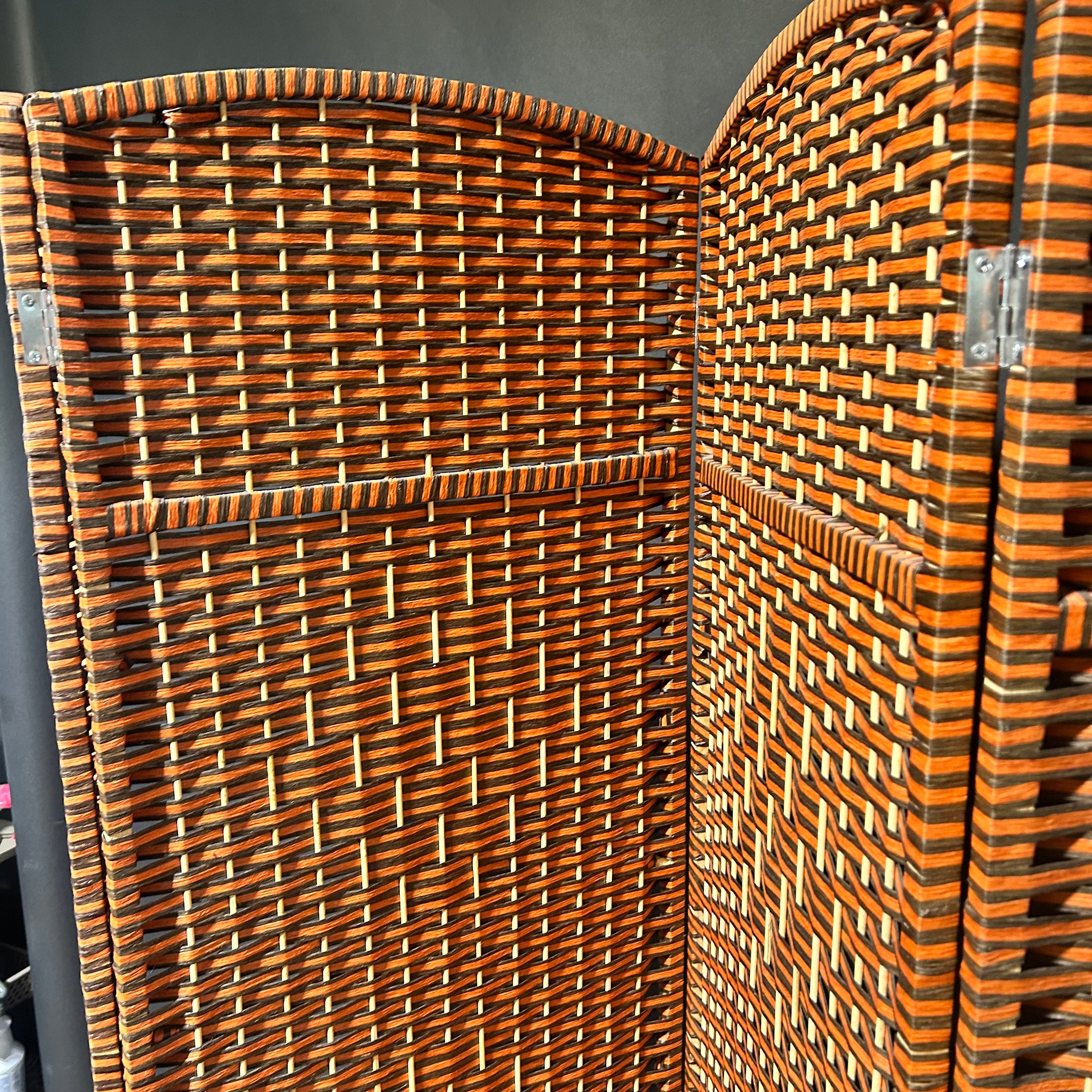 4 Panel Orange And Brown Weave Fiber Privacy Screen 89"x 72.5"