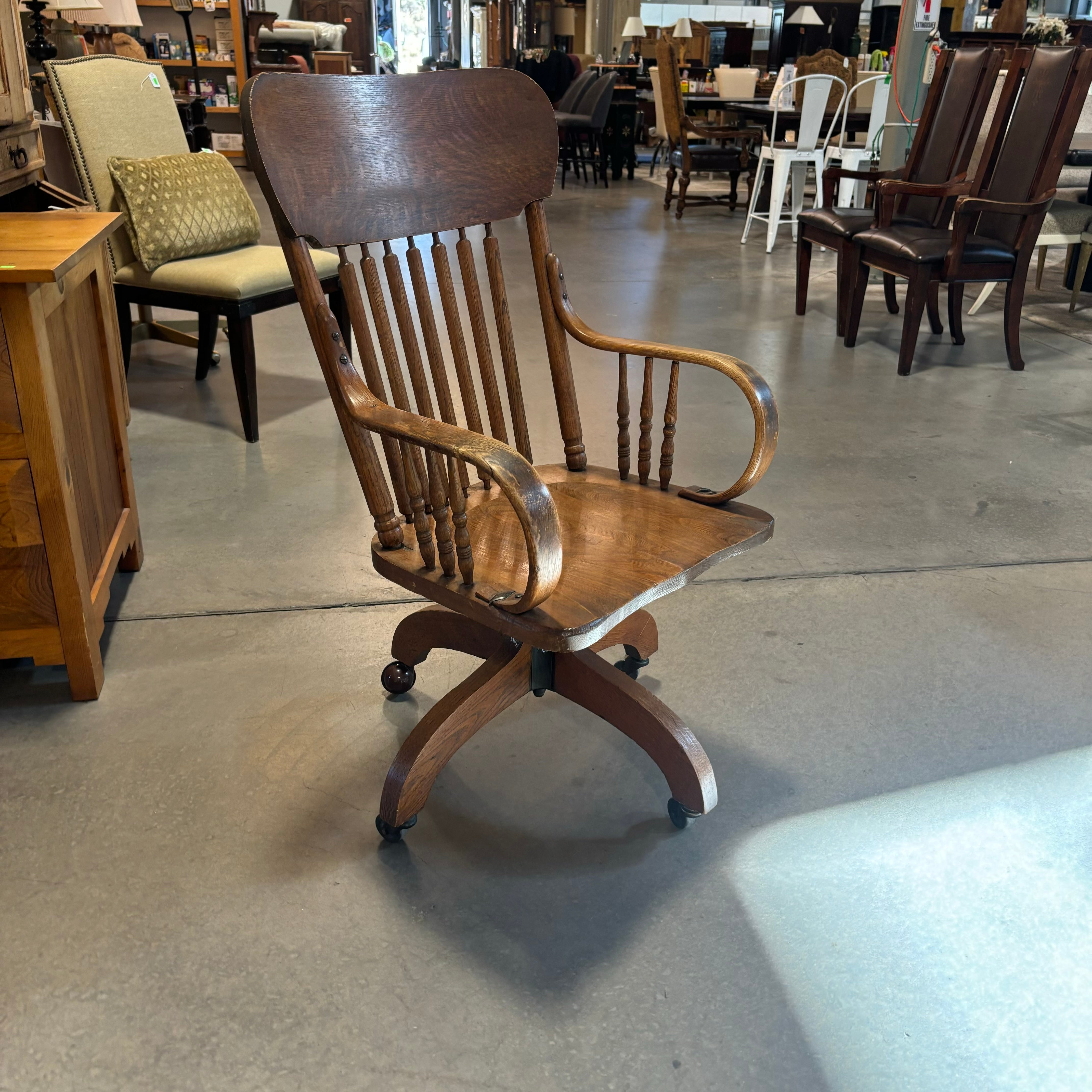 Vintage Antique P. Derby & Co. Solid Oak with Cast Iron Hardware Adjustable Bankers Chair 23"x 25"x 41"