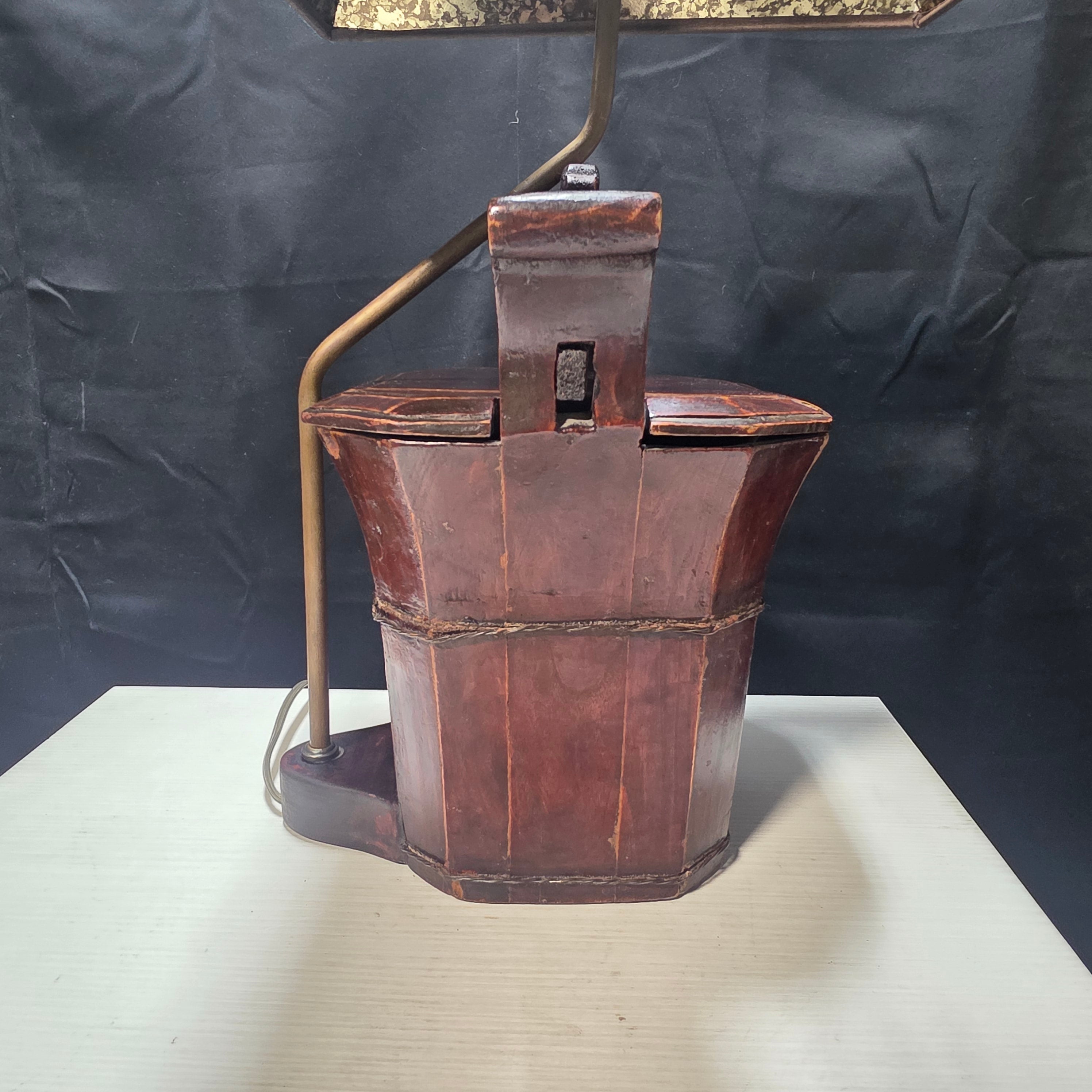 Antique Chinese Rice / Water Bucket Turned Into a Lamp 11.5"x9"x23.5"