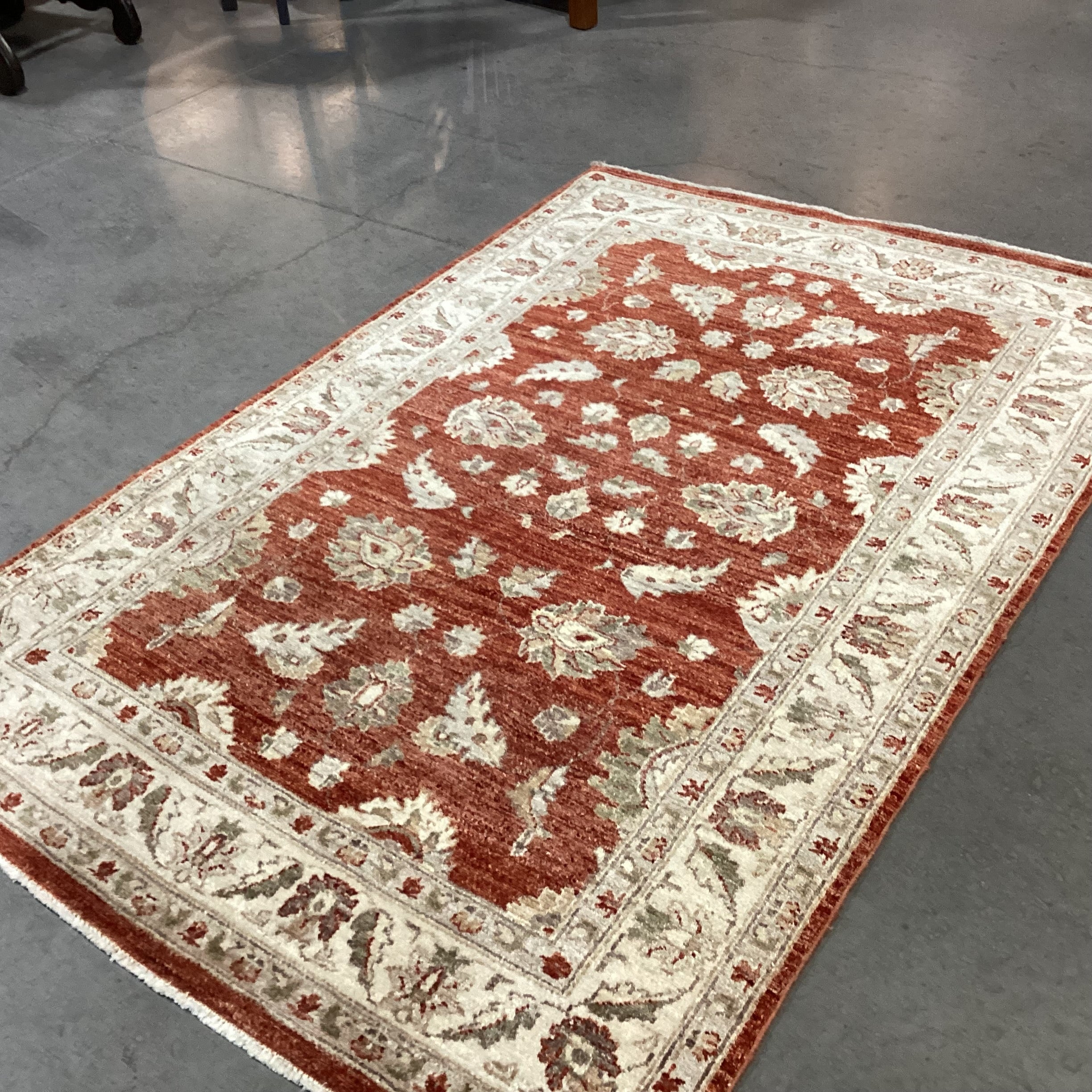 Afghan Oushak Rust & Cream Handwoven Wool Rug 4'2"x 6'4"