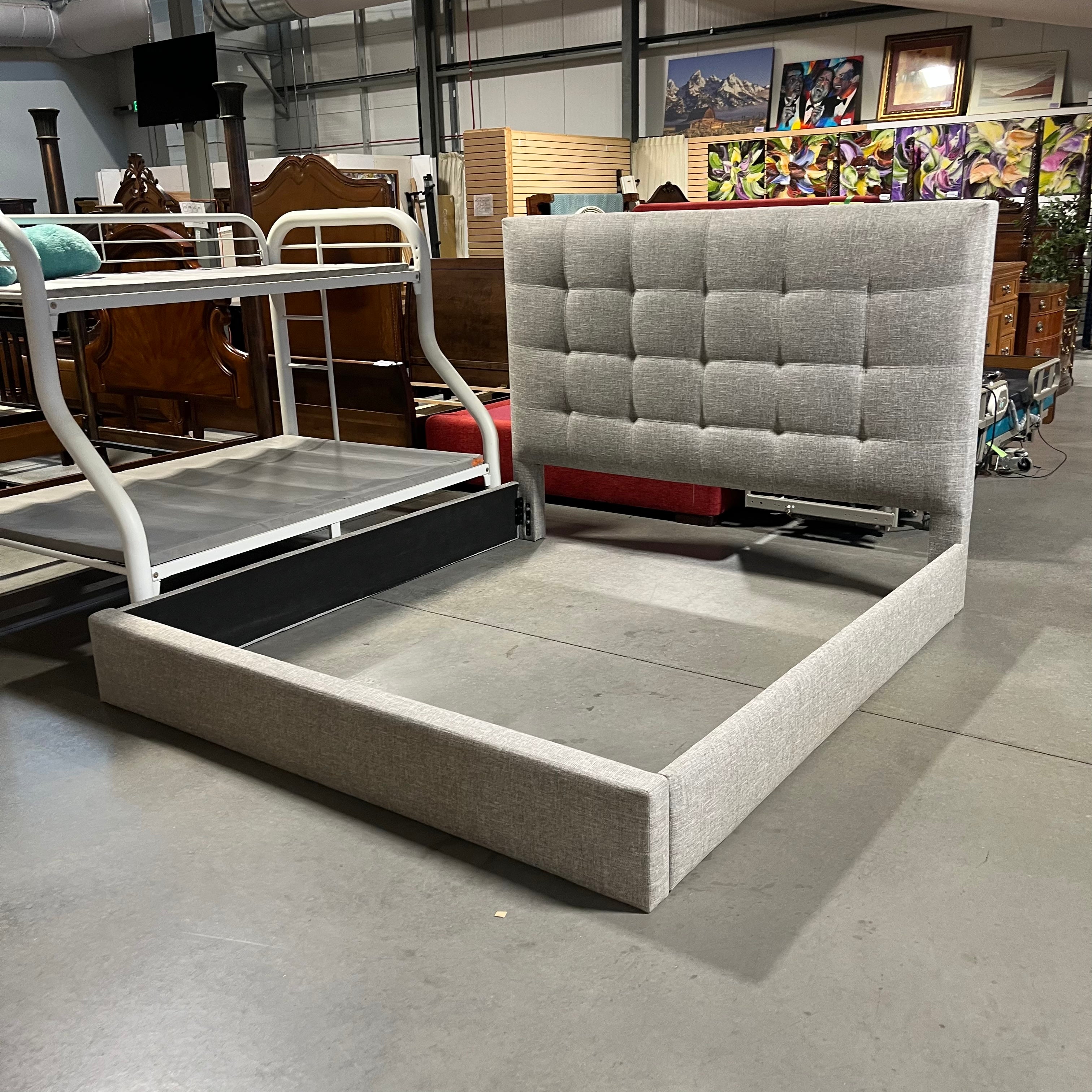 King Grey Linen Platform Bed Set 81"x 91.5"x 57.5"