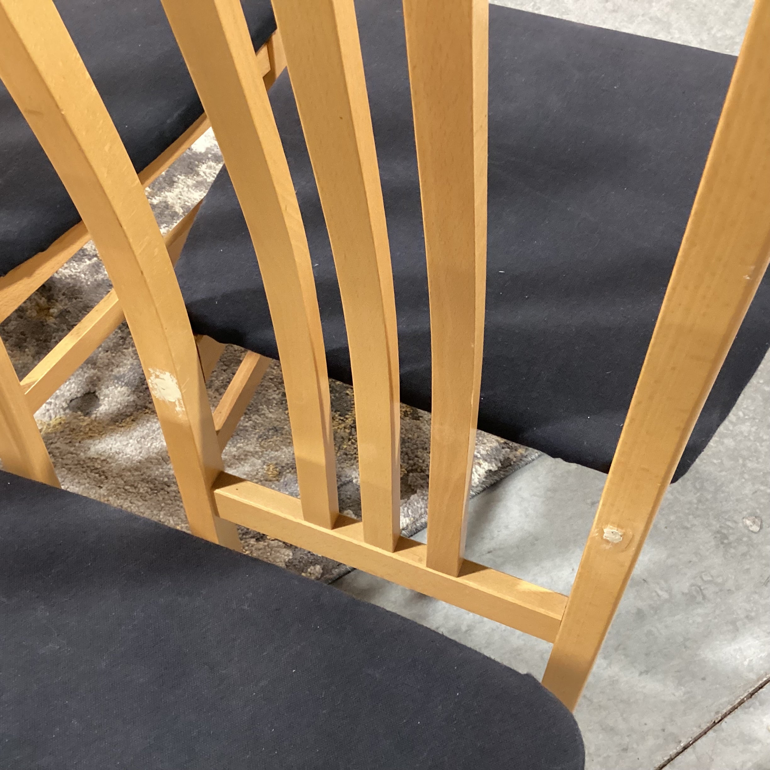 SET of 6 IMS SRL Made in Italy Arts & Crafts Style Italian Teak & Black Canvas Dining Chairs 18"x 21"x 42"