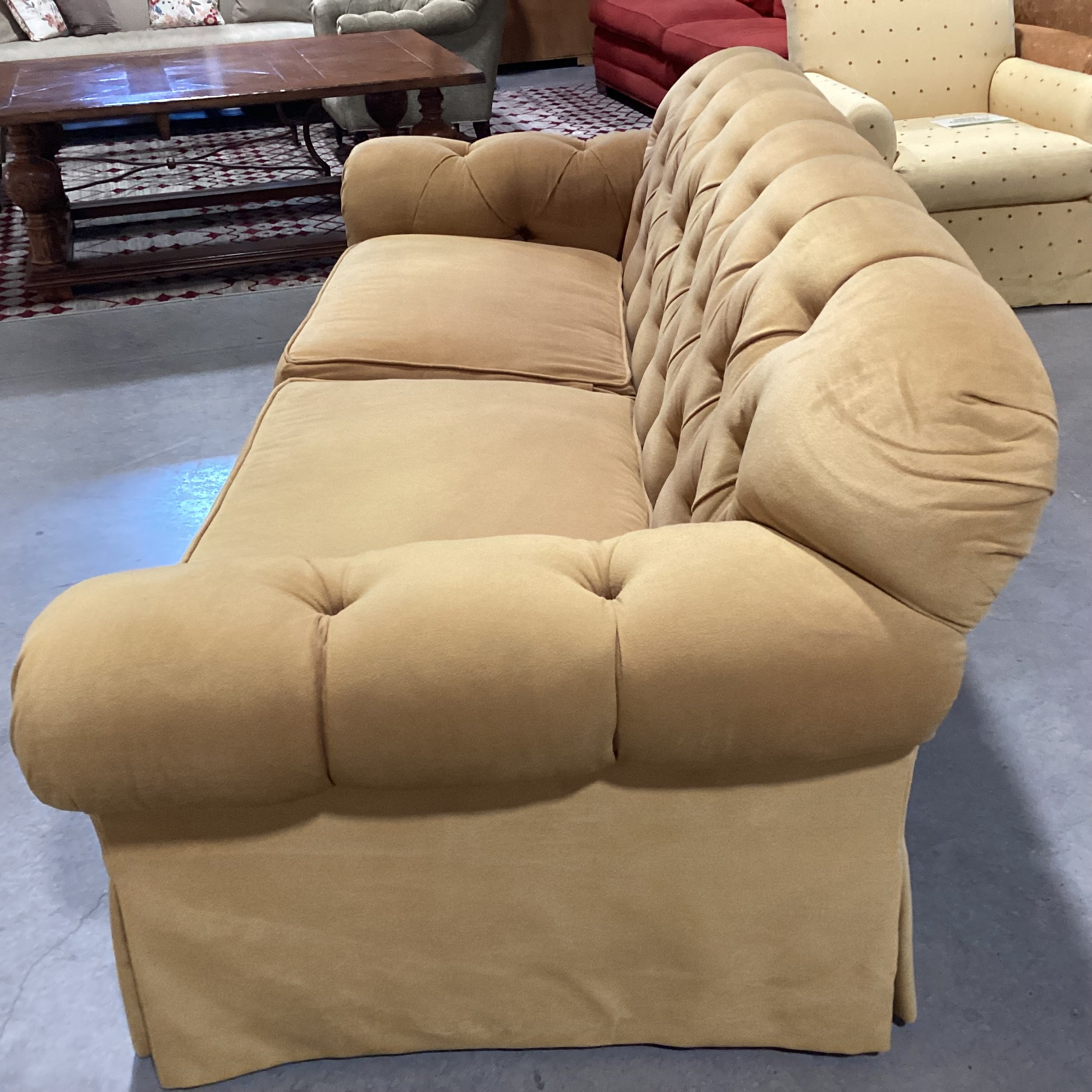 JJ Custom Golden Mustard Wool Felt Tufted & Roll Arm Down Mix Sofa  96"x 40"x 35"