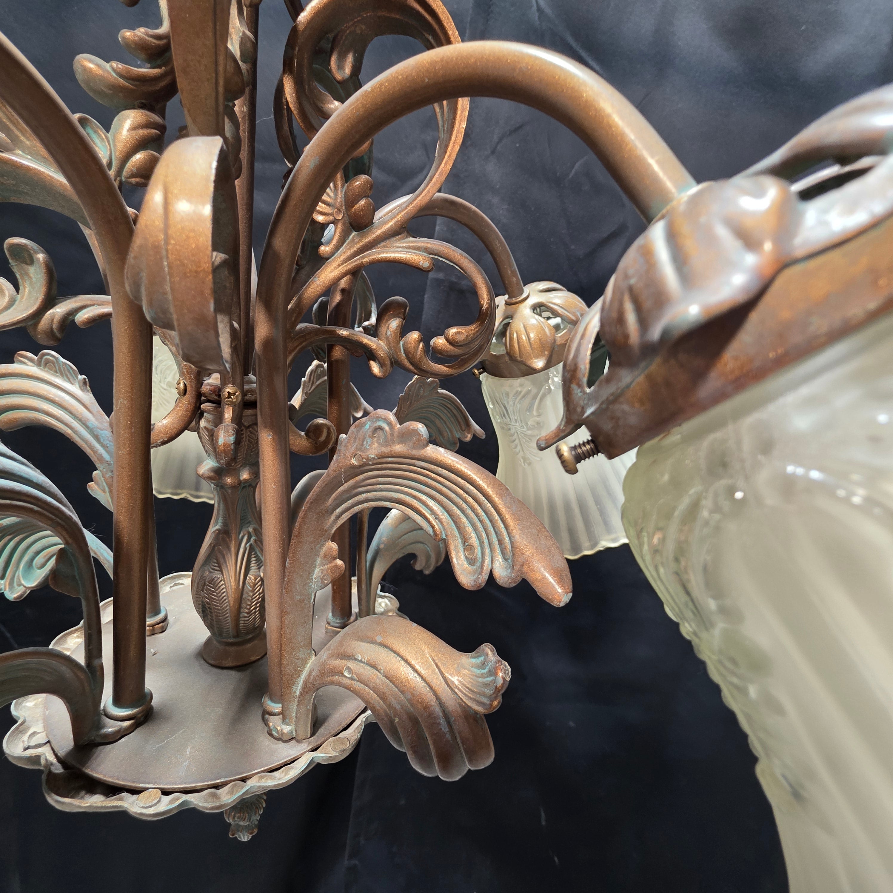 Art Nouveau Five Light Chandelier with Tulip Shades 23"x19"