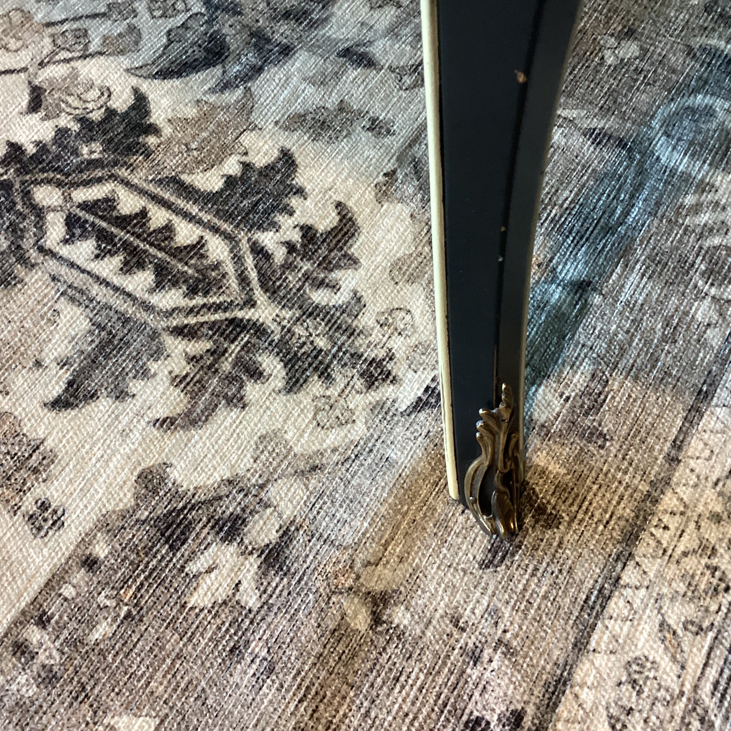Vintage French Louis XV Style Black with Cream Detail & Brass Accent 3 Drawer Back Faux Front Desk 62"x 30"x 32"