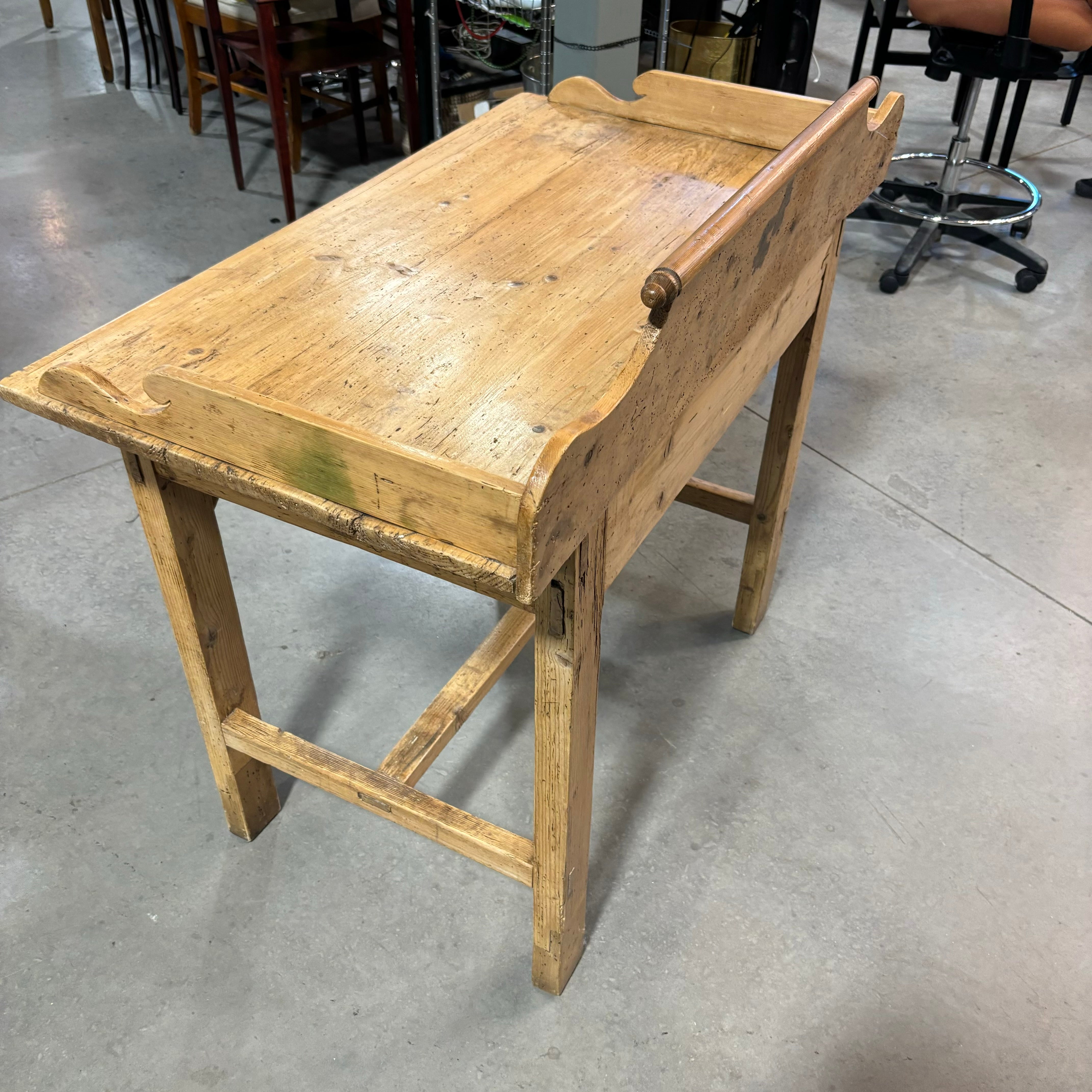 Antique Natural Pine 2 Drawer with Detailed Backsplash Desk 42"x 24"x 40"